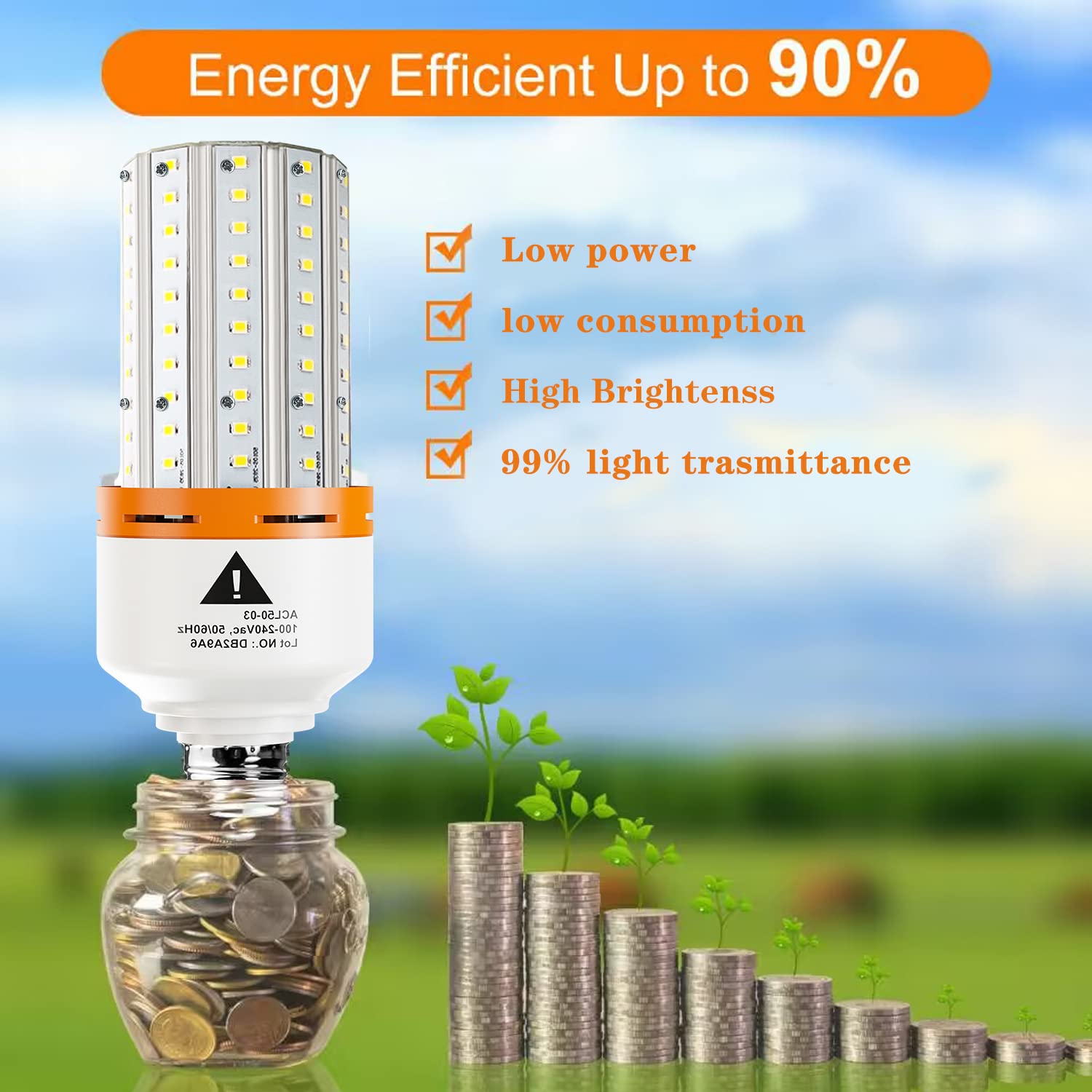 Led Light Bulb, 400W Equivalent 6250 Lumen 5000K Super Bright Led Bulb,E26/E27 Medium Base 50W Led Corn Light Bulb For Outdoor I