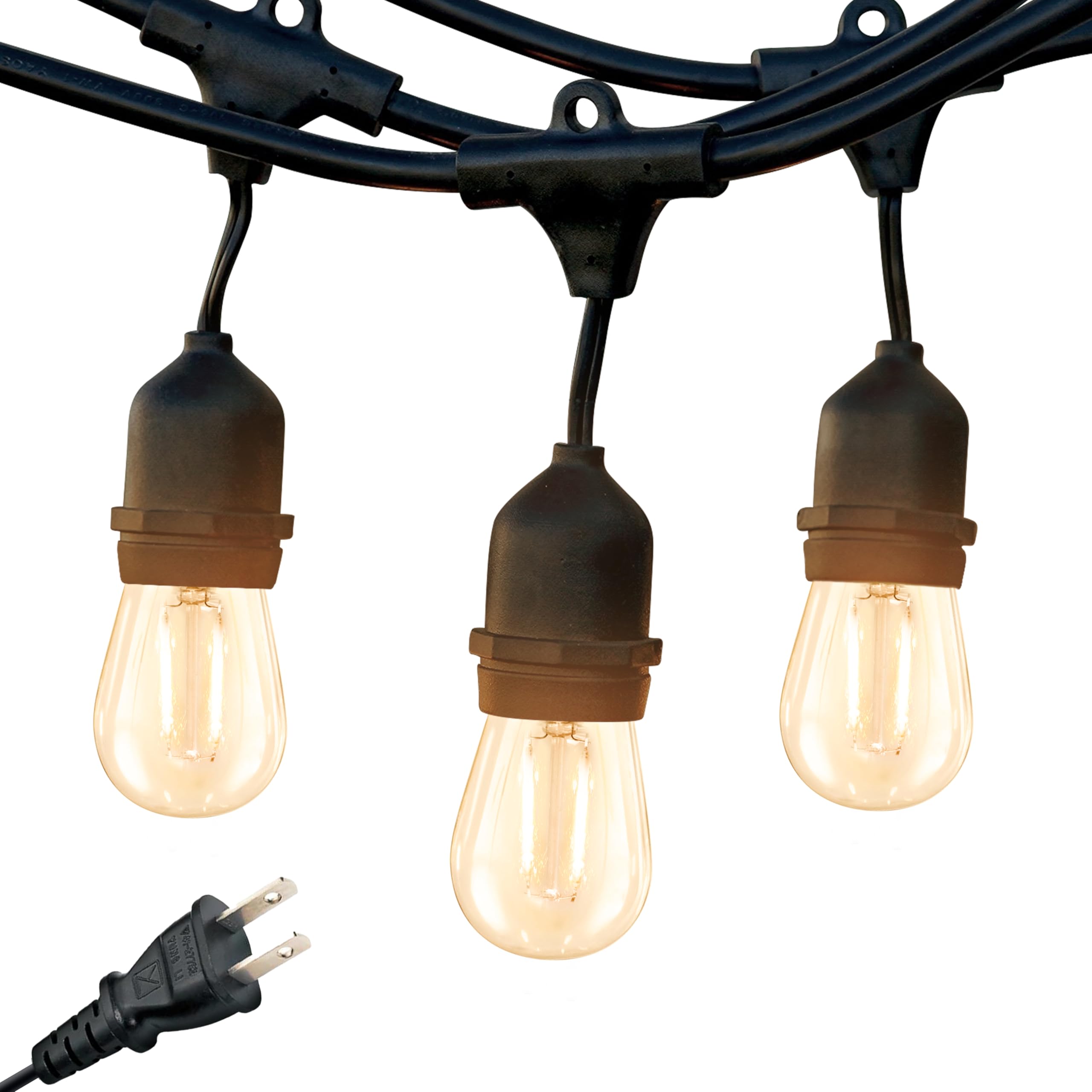 Brightech Ambience Pro - Waterproof Led Outdoor String Lights - 7 Hanging, Dimmable 2W Vintage Edison Bulbs - 24 Ft Commercial G