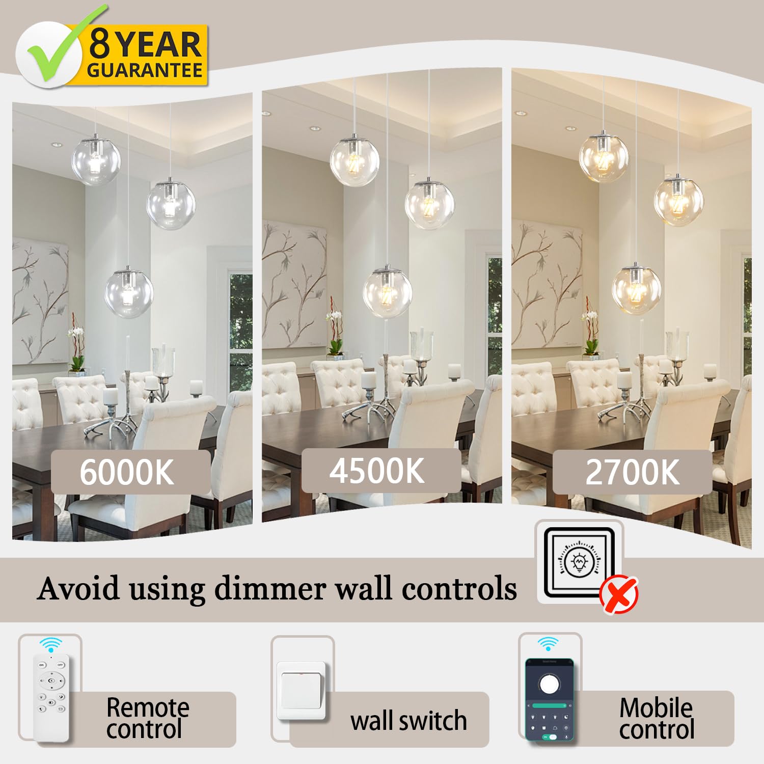 Ykolupty 3-Light Chrome Pendant Lighting Modern Mini Chandeliers,Adjustable Clear Glass Pendant Light Fixture For Kitchen Island