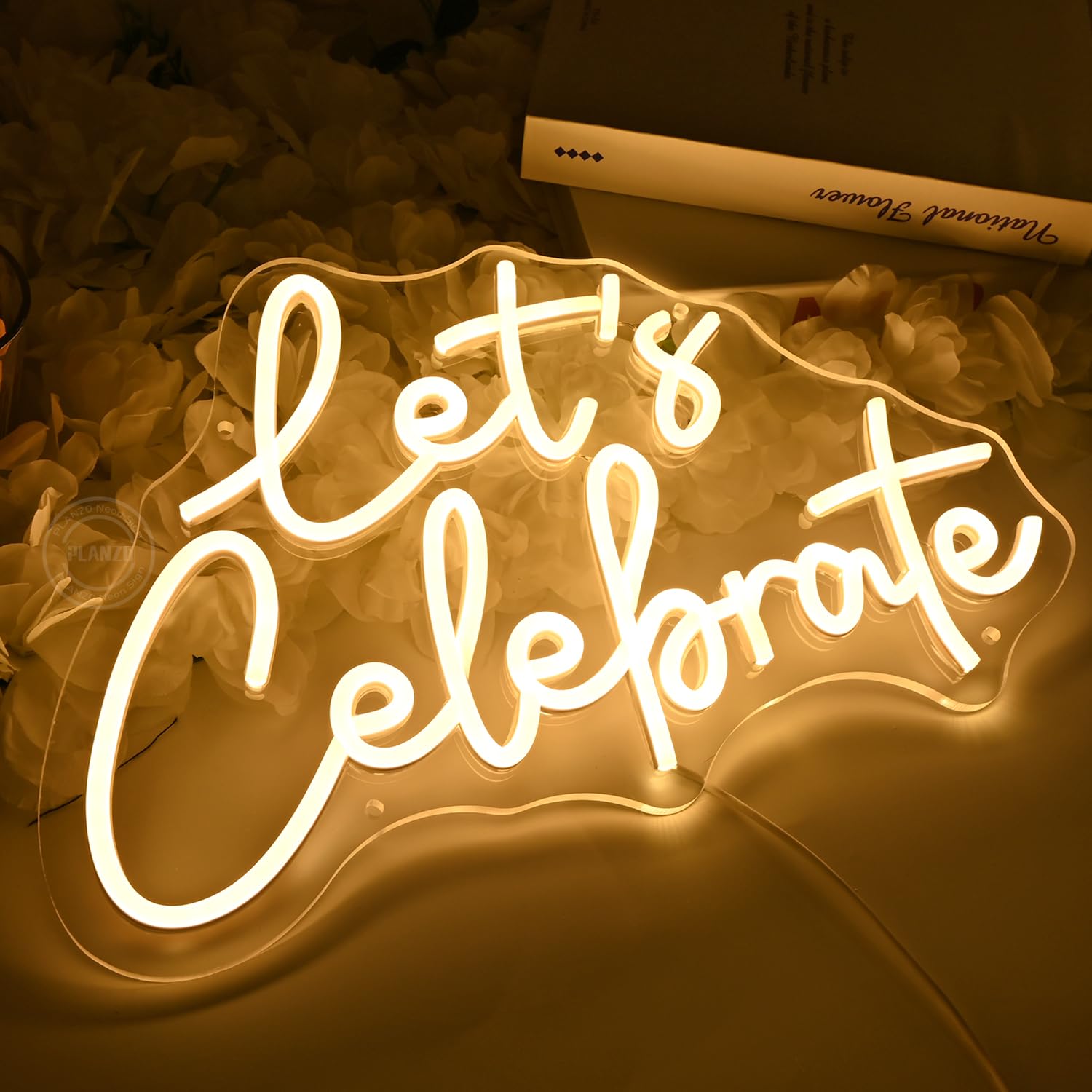 Planzo LetS Celebrate Led Neon Sign Light Wedding Gratuation Birthday Party Wall Sign Decor Backdropbedroom Bar Thanksgiving Christmas Banner Usb 15.75 X 10.16