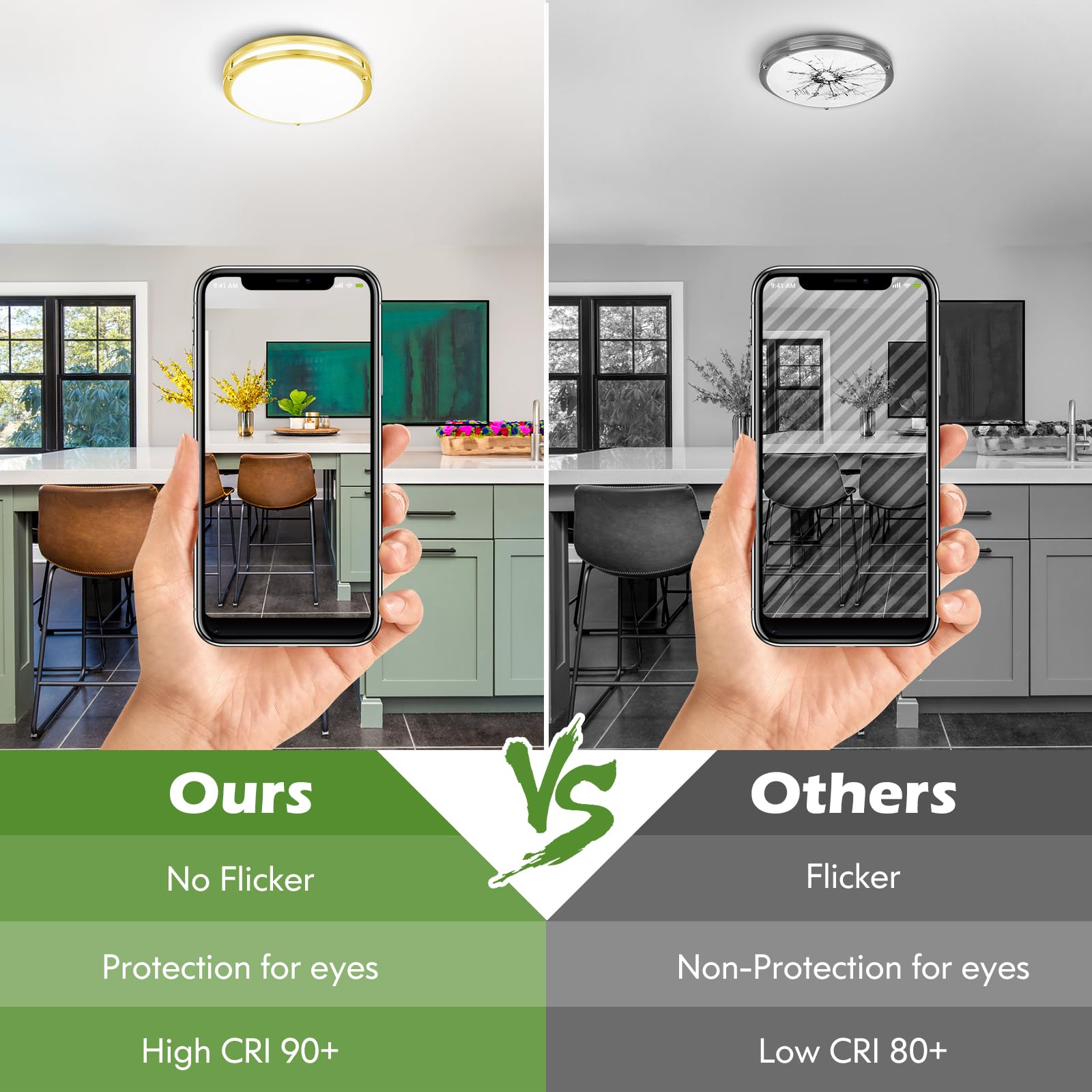 36W Led Ceiling Lights For Bedroom Kitchen, 12 Inch 3600Lm Super Bright Dimmable Gold Flush Mount Light Fixtures, 2700K/3000K/40