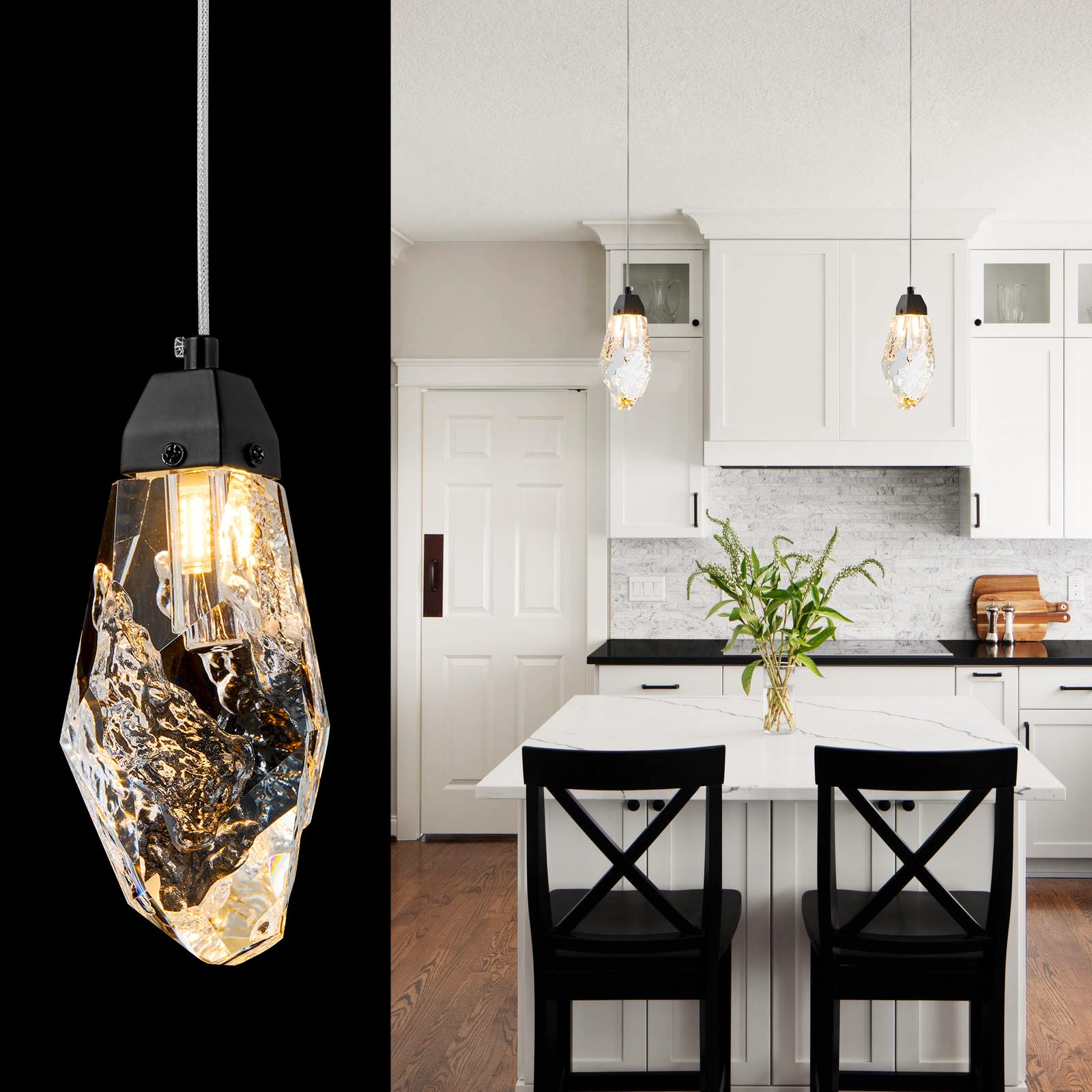 KOKAiZeeKi Black Crystal Pendant Light with Prism Crystals and LED Enhance Kitchen Island  Bathroom  Bedroom  and Bar Ambiance