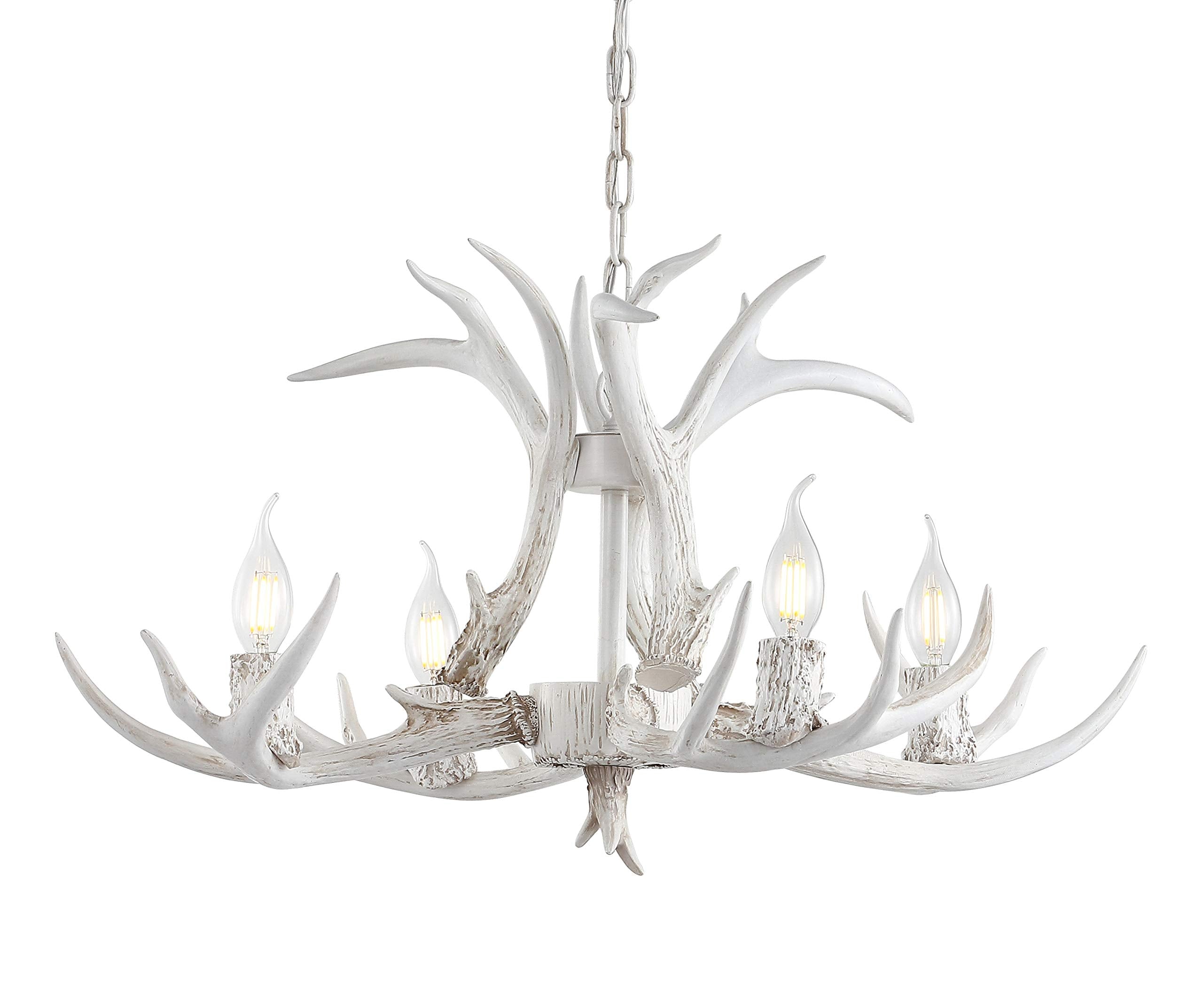 JONATHAN Y JYL6301B Eldora 26'' Adjustable Resin Antler 4-Light LED Chandelier, Glam, Rustic,Cottage,Transitional, Dimmable Dini