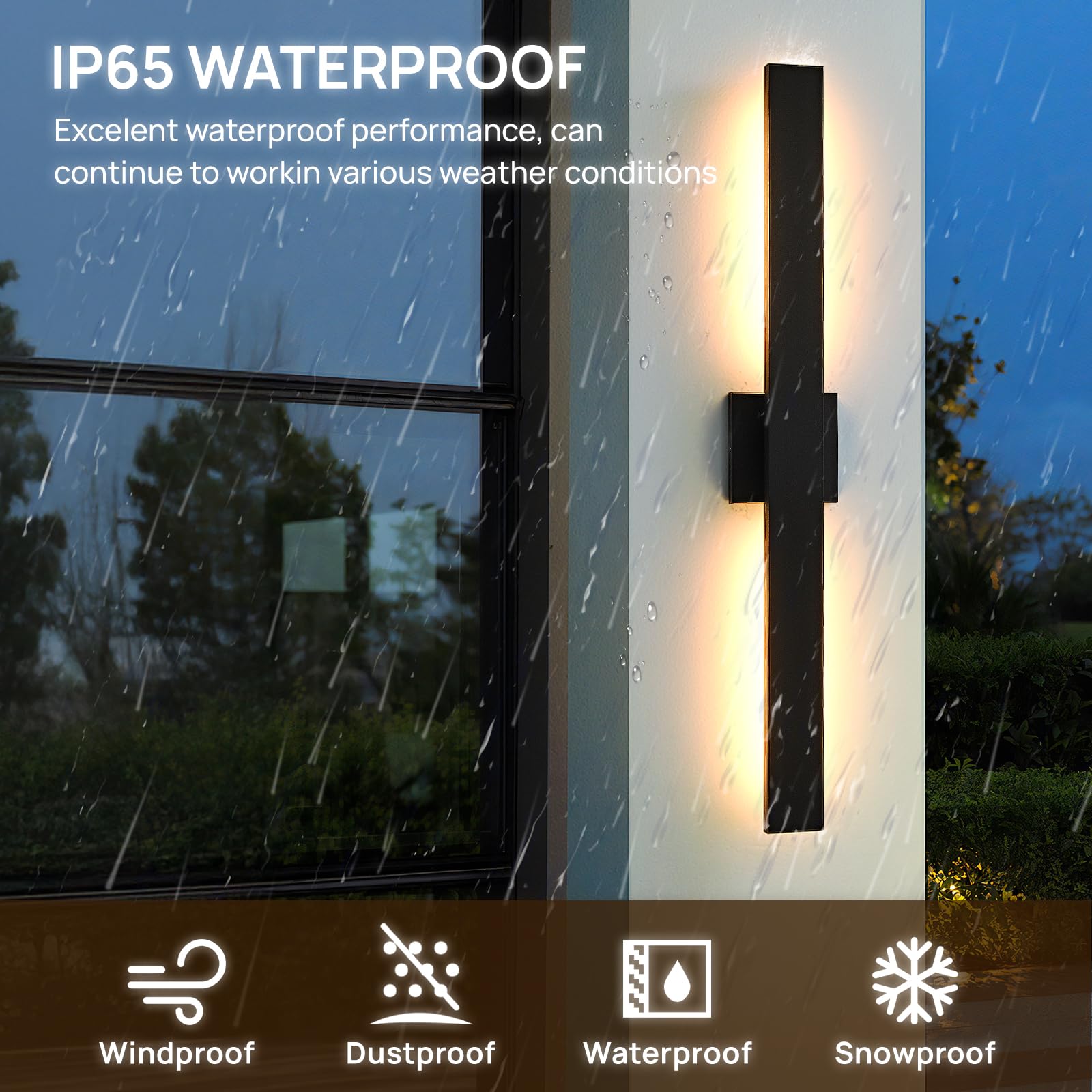 JOKAONOTL Black 34" Long LED Porch Light - Waterproof Modern Outdoor Wall Fixture, 1 Pack, Model WLB020