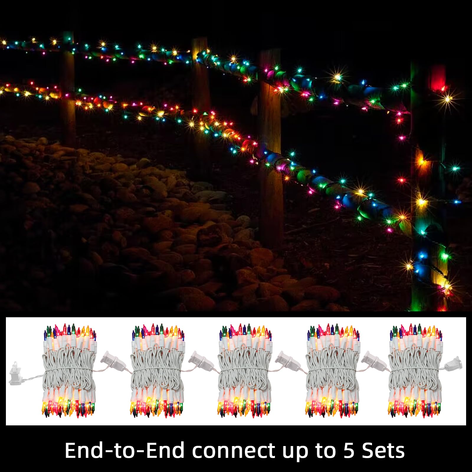 LAMPHOME Christmas String Lights, 100 Count Mini Incandescent, Multicolor on White Wire, Indoor & Outdoor Use, Model HP-100-2/SB