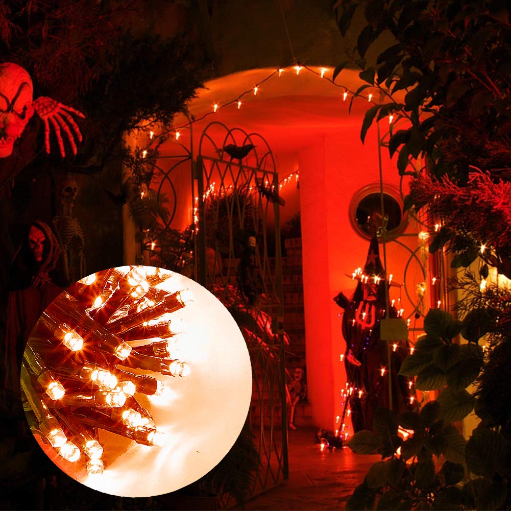 HOME LIGHTING Halloween String Lights 66FT 200 LED Waterproof 8 Modes Green Wire Orange HB-200COI