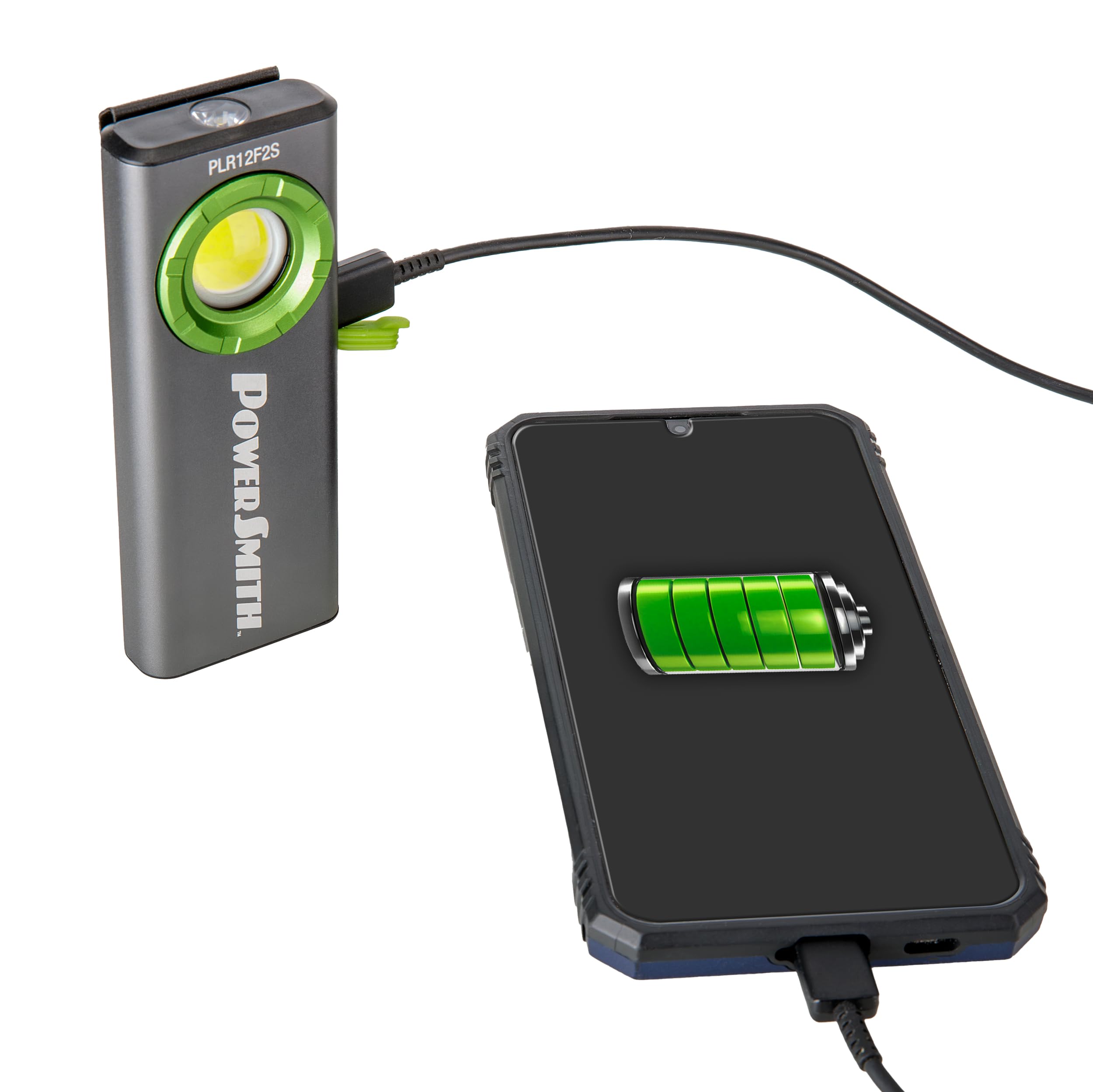 Powersmith Rechargeable Work Light, Power Bank 1200 Lumen Slim Flat Flashlight With Metal Housing, Magnetic Pocket Clip, Usb-C C