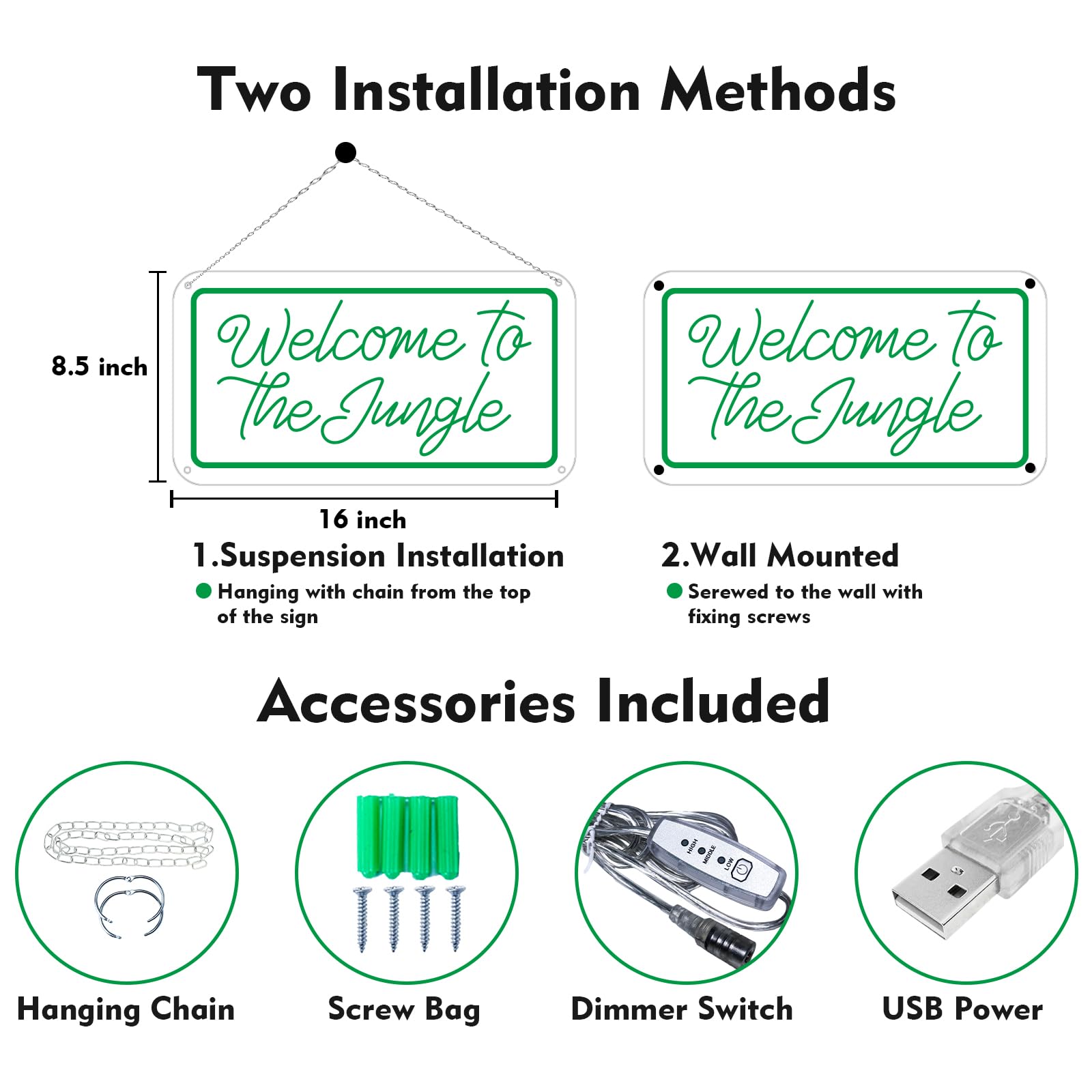 Brochao Neon Light Sign, Dimmable Green LED Wall Decor, 16inx8.5in, Acrylic, Model BRO14-WTT-Z13-GR-40*21, Welcome to the