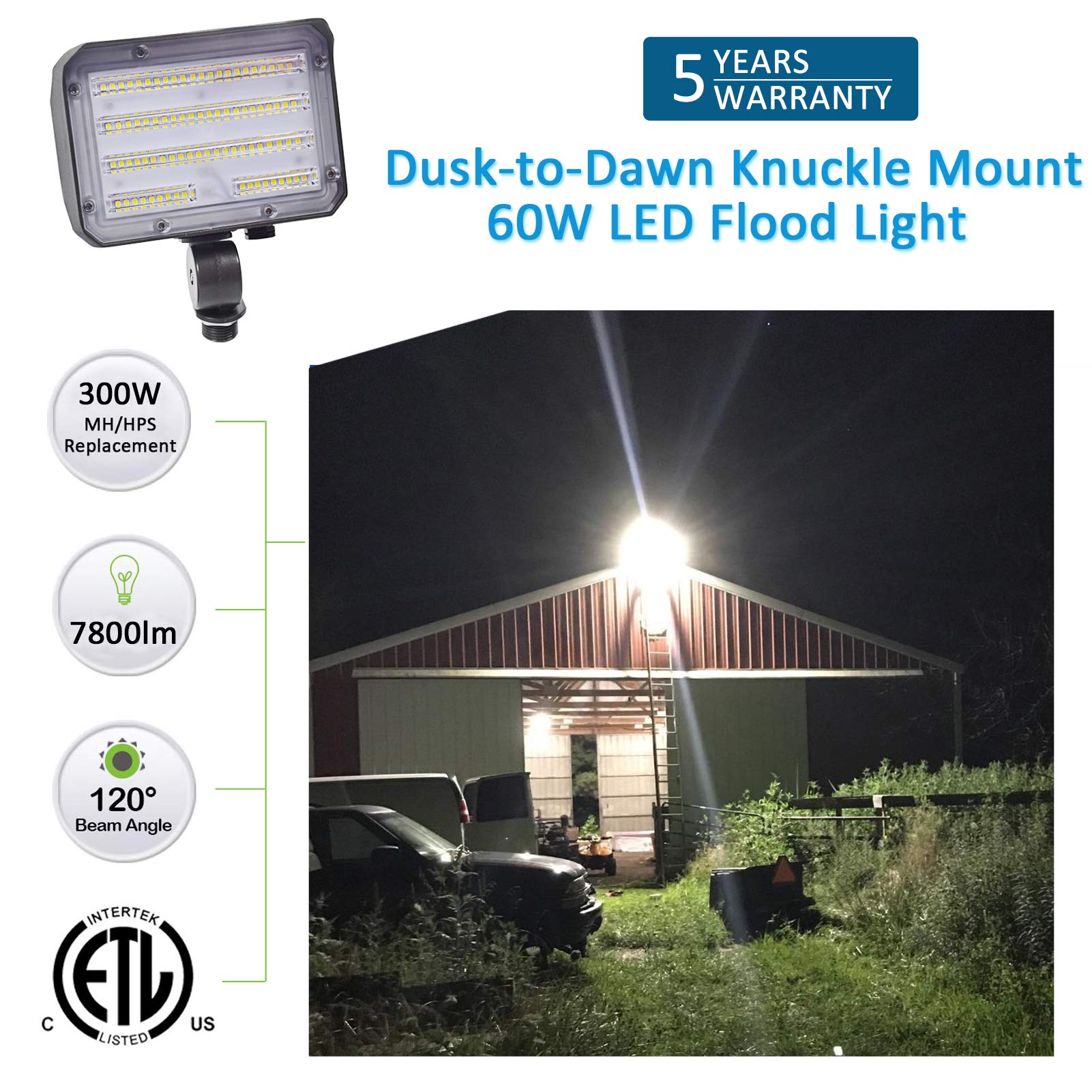 Szgmjia 60W Led Knuckle Mount Flood Light, Outdoor Security Floodlights Fixture With Base, Dusk-To-Dawn Photocell Daylight 7,800Lm(300W Equivalent) Ip65 Waterproof For Entrance Garden Yards(2Pack)