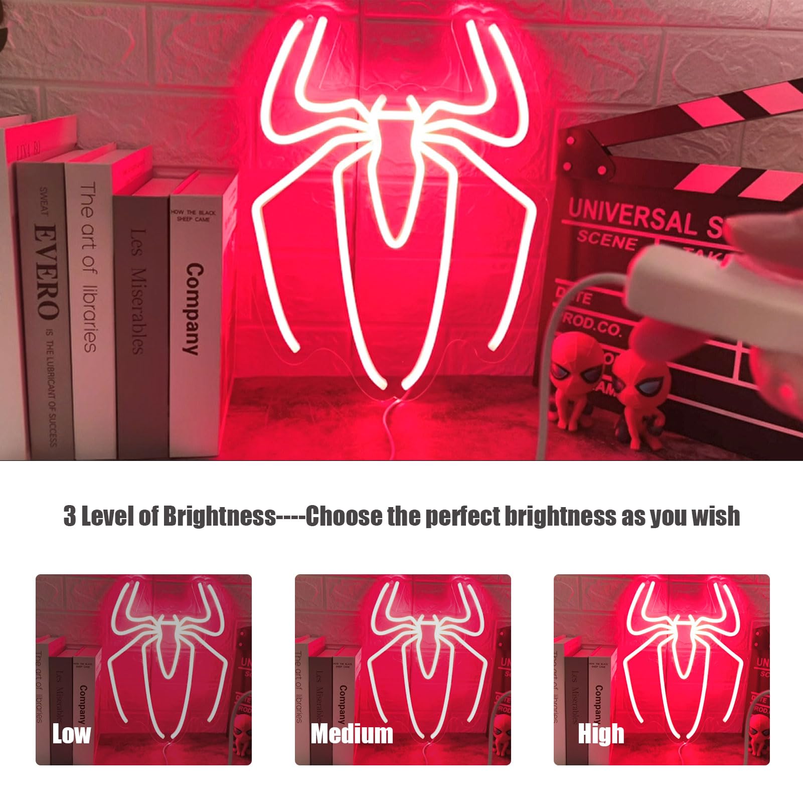 Spiderman Neon Sign Spider Lamp - 3 Levels Of Brightness - Usb Powered - Perfect For Kids,Girls, Boys - Happy Birthday - Halloween Decor Led Neon Signs - Cactus Jack Neon Sign For Bedroom(Blue)