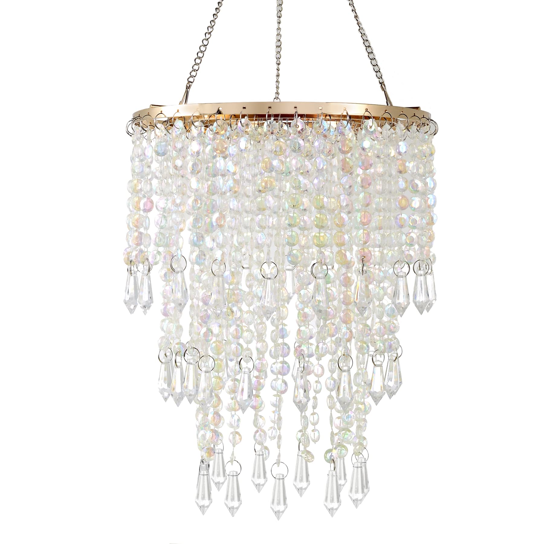 FlavorThings 3-Tier Acrylic Chandelier Shade with Crystal Beads and Gold Frame - Elegant Ceiling Light Pendant for Bedroom, Wedd