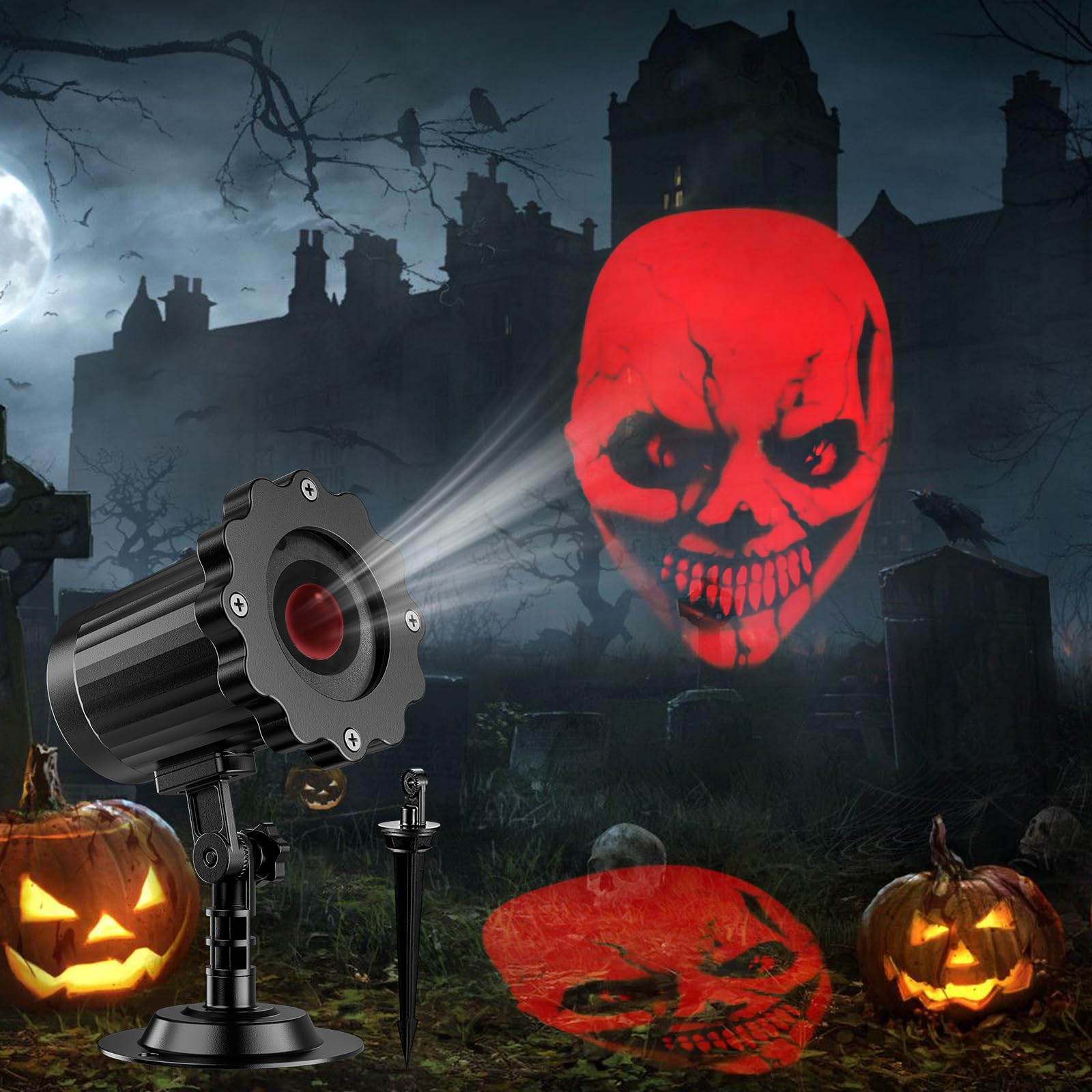 Halloween Projector Lights Outdoor Indoor - 3D Dynamic Red Skull Projector Decorations Lights, Waterproof Halloween Light For Window, Ground, Roof, Wall,Cemetery, Halloween Decor