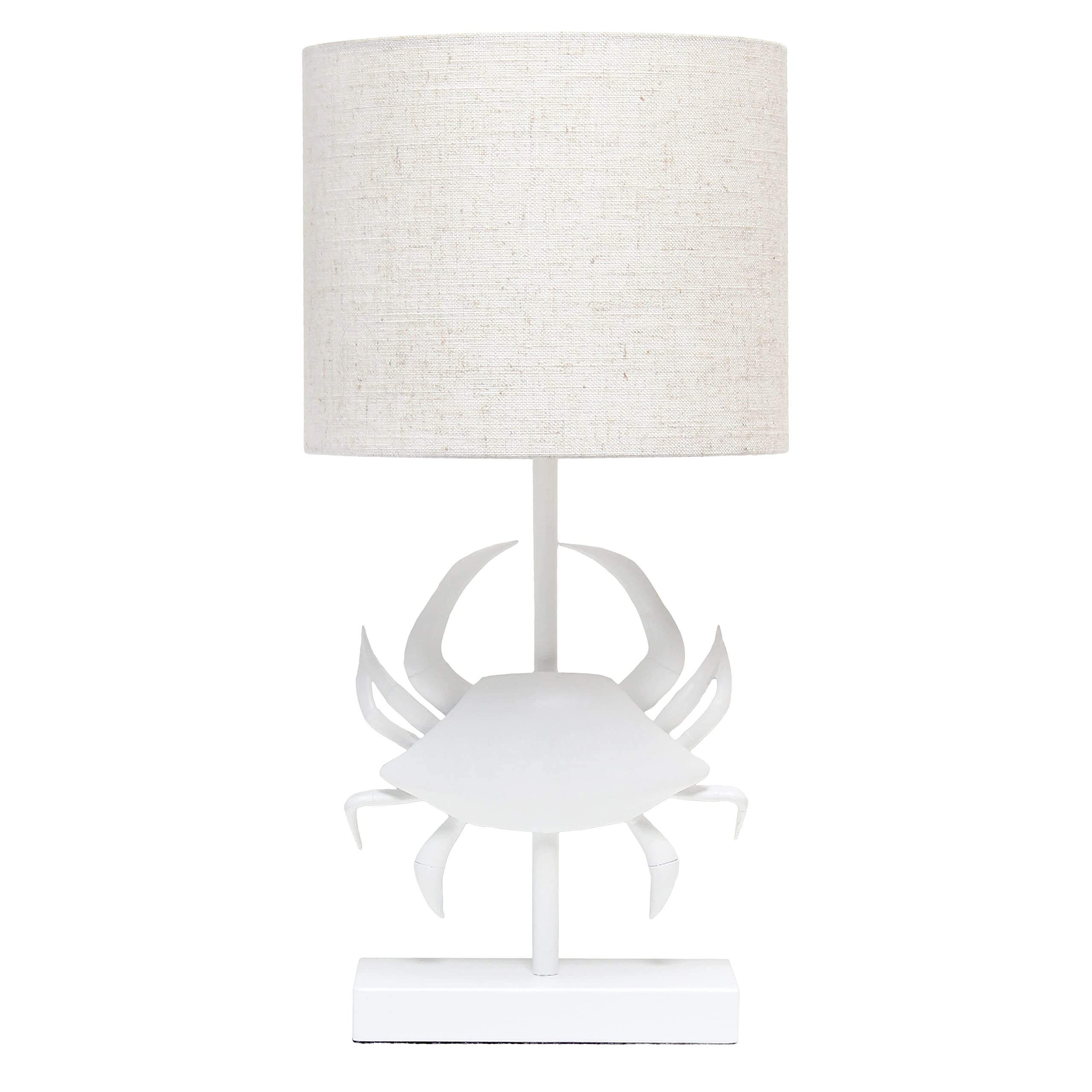 Simple Designs LT1090-WHT Shoreside 18.25 Tall Coastal White & Polyresin Pinching Crab Bedside Table Desk Lamp w Light Beige Fab