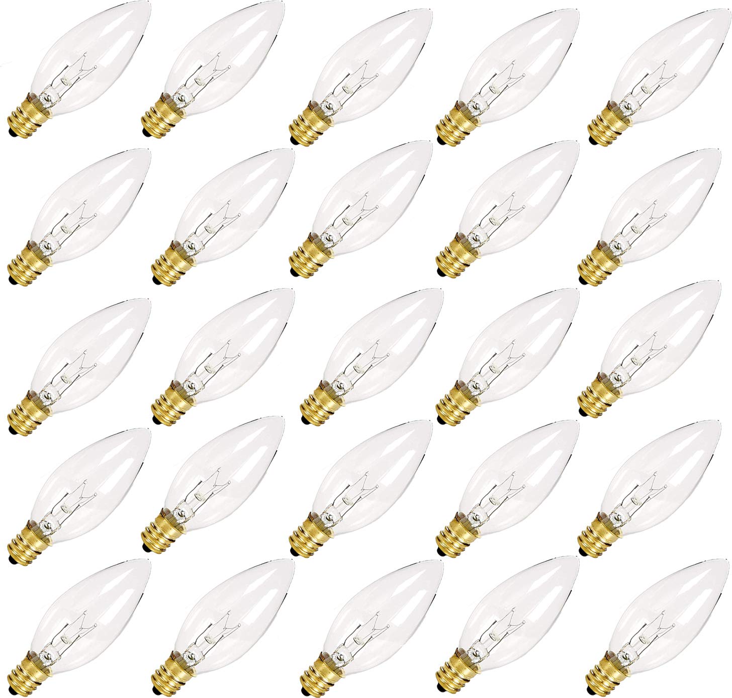 25 Pack Clear Torpedo Tip Candle Light Bulbs, C26 Clear Incandescent Replacement Bulb For Electric Window Candles Lamps, Night L