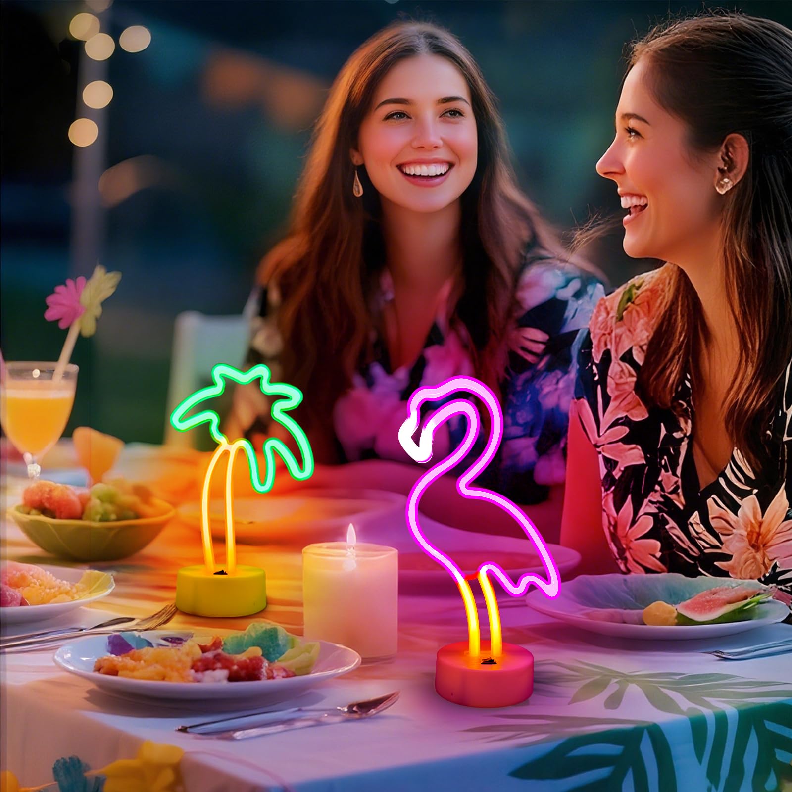 UrsaMajor Neon Signs 2 Pack - Pink Flamingo & Palm Tree, USB/Battery Powered, Energy Efficient Decor for Bedroom, Party, Office, Valentine Gifts