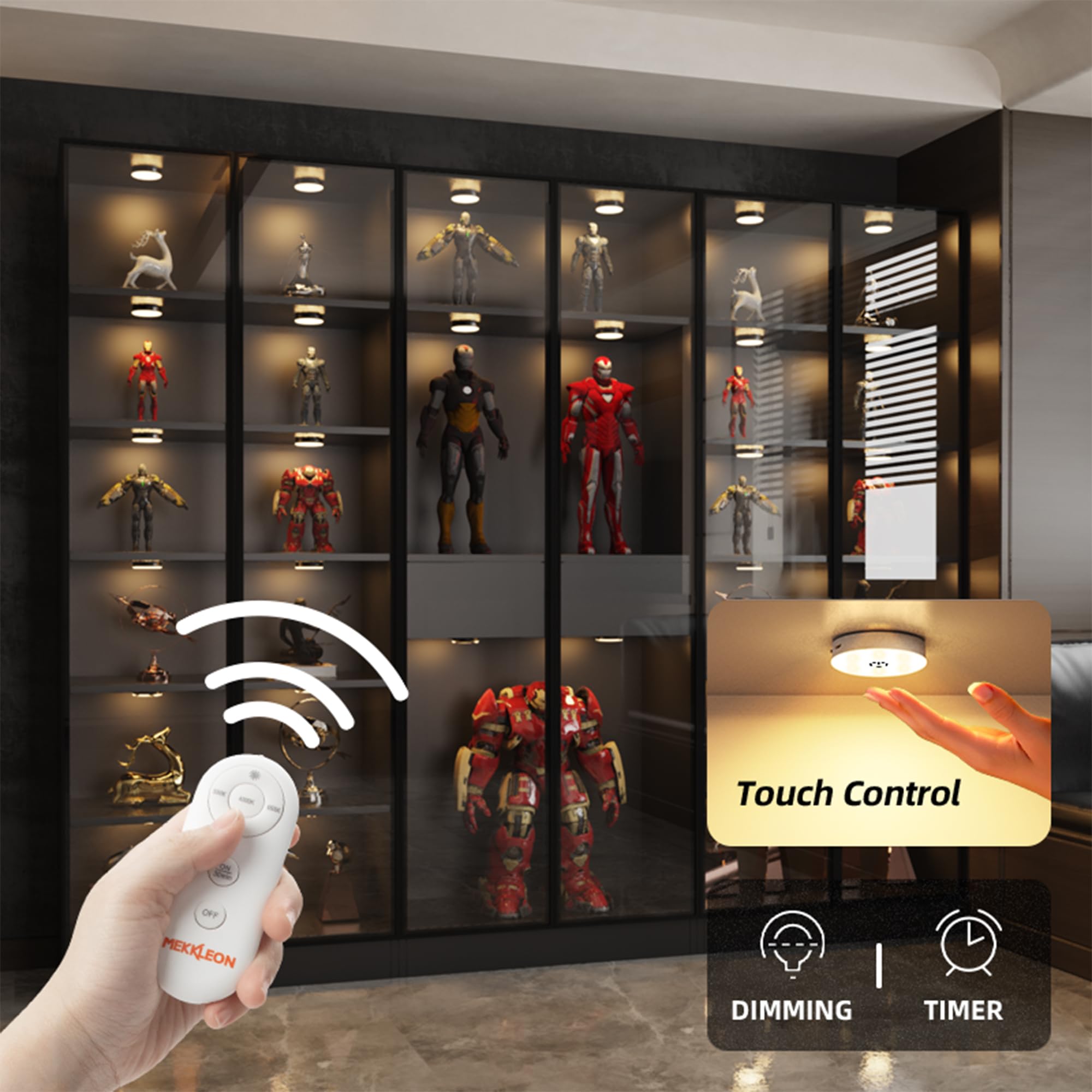 Puck Lights With Remote Control, Magnetic & Cordless Under Cabinet Lighting, 1200Mah Rechargeable Stick On Lights For Under Cabi