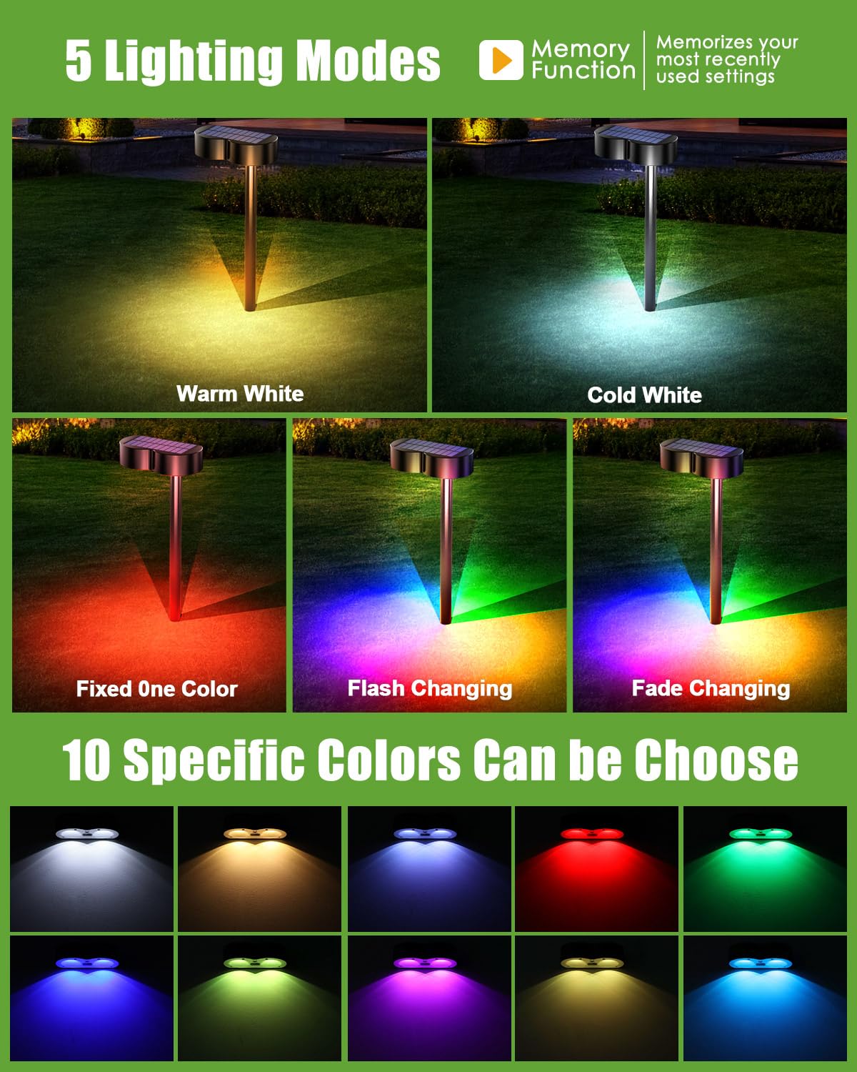 Amiluo Solar Lights Outdoor - 8 Pack RGBWW, Waterproof IP65, 10 Colors & 5 Modes, Model WL15, Ideal for Garden & Walkway