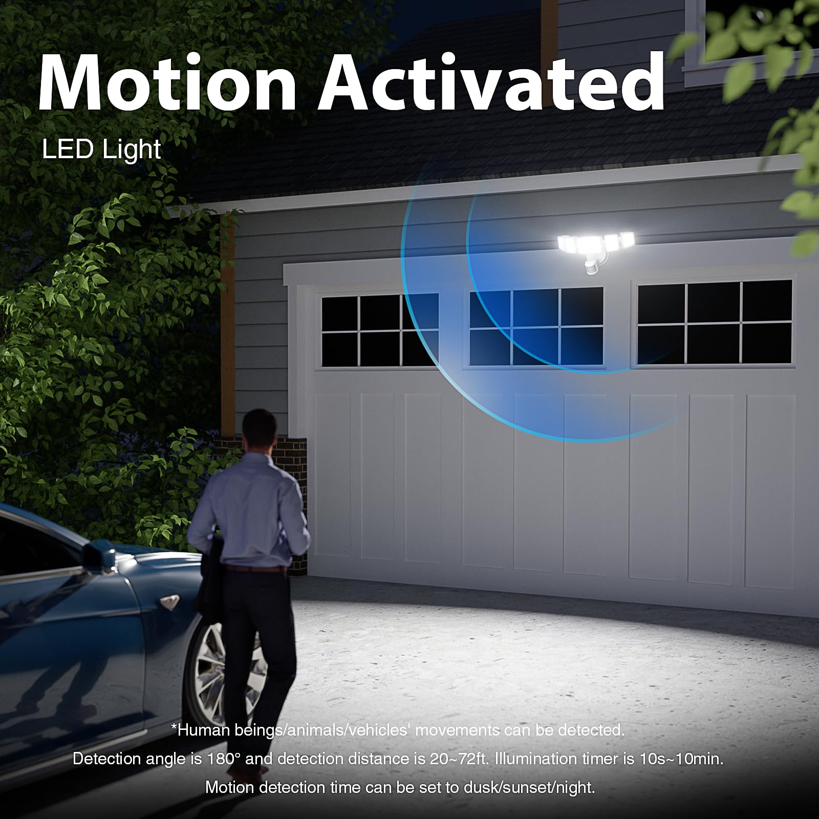 Onforu 120W LED Security Lights - 12000LM, Motion Sensor, Dusk to Dawn, 5 Heads, 6500K, IP65 Waterproof, White, Model BDB