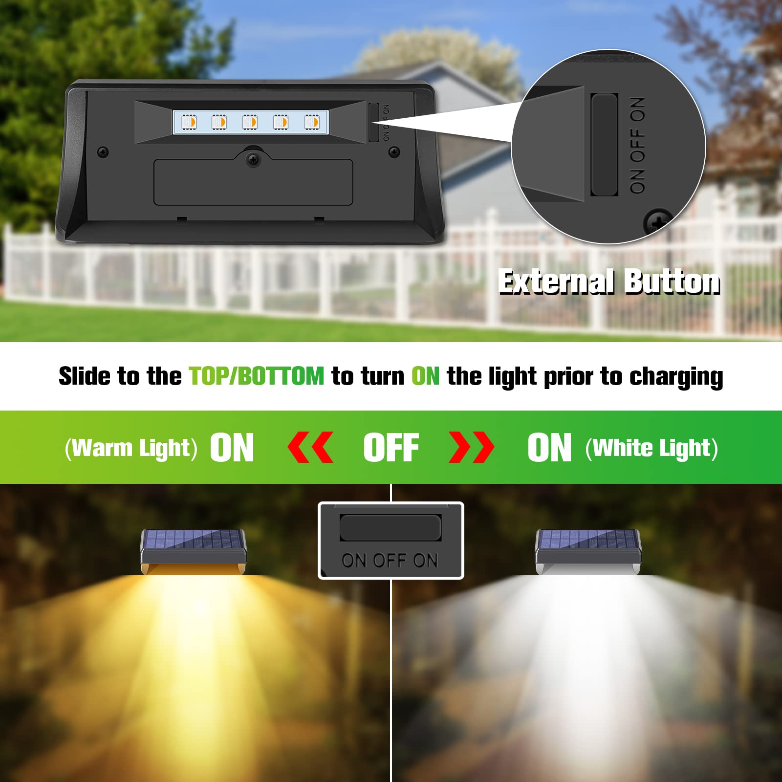 Bridika Solar Fence Lights - 8 Pack Plus Size, Waterproof Warm & Cool White LED for Outdoor Use, Model WL07 Plus