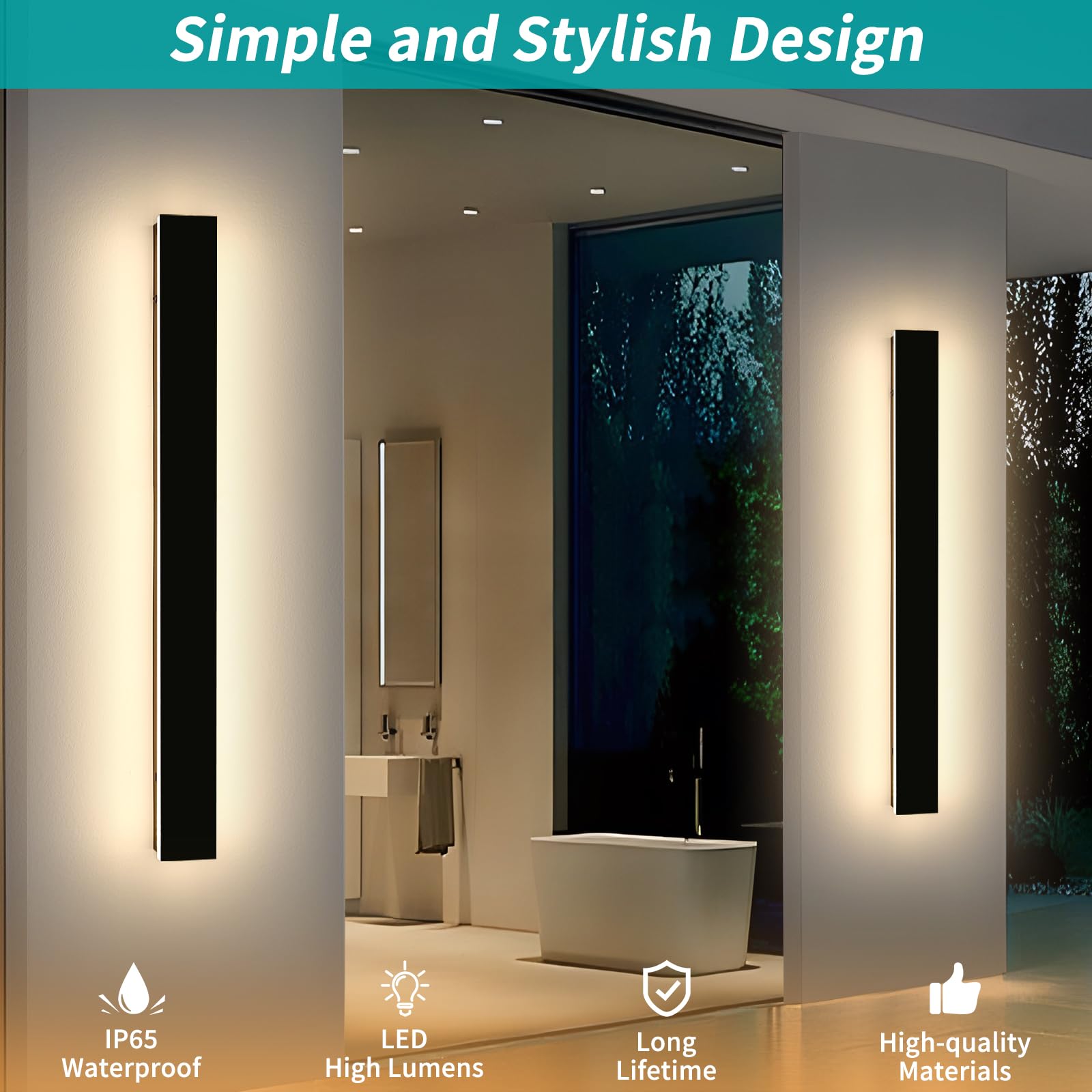 Mikeru 3CCT Dimmable Outdoor Wall Sconce 47.2" IP65 Waterproof 2-Pack with Remote Control, Adjustable 3000K/4500K/6000