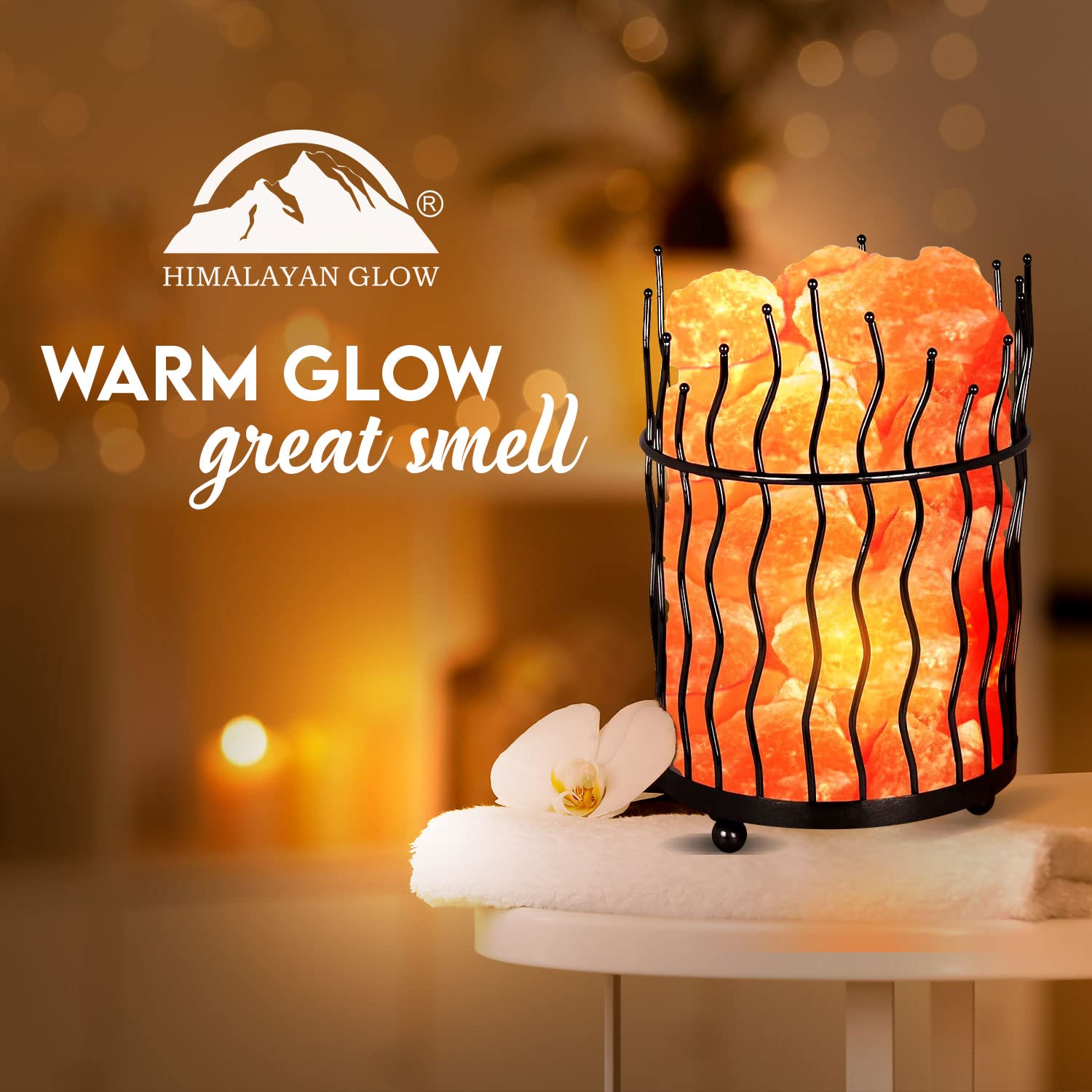 Himalayan Glow 1332 Piller Salt Basket Lamp, Standard, Amber Glow