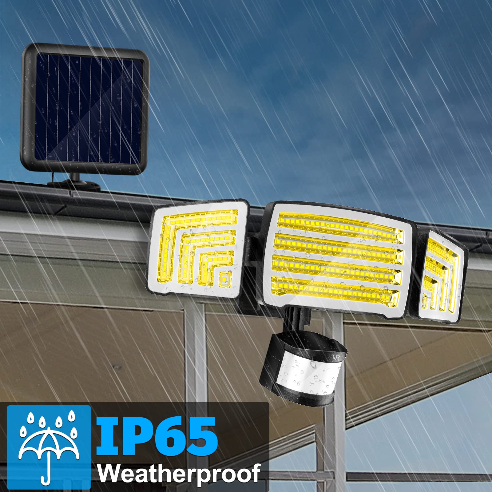 VENSSTNOR Solar Motion Sensor Flood Lights, 4000LM, 72FT Sensing, 2 Pack, Black, IP65, Remote Control