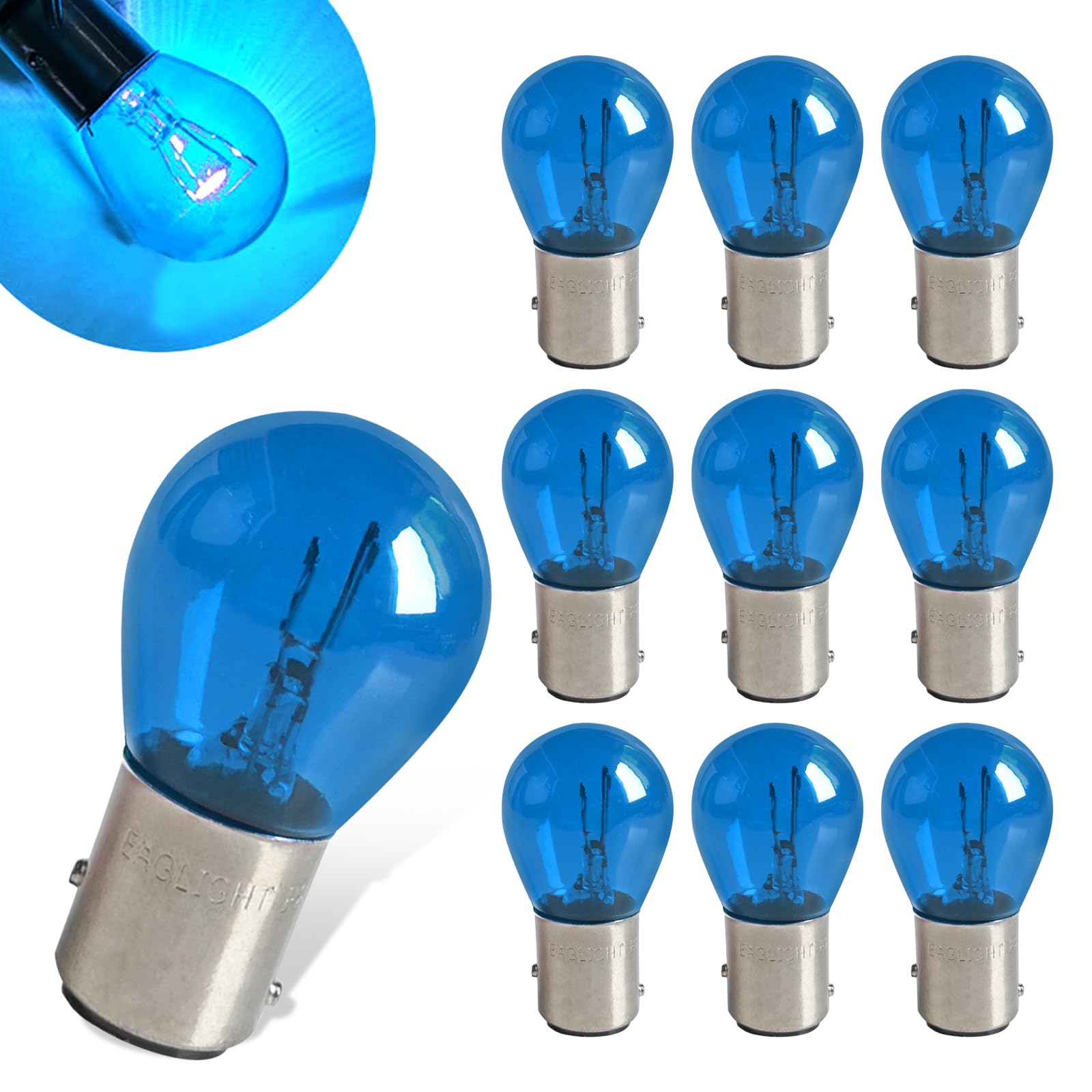 Flygun 1157 P21/5W S25 BAY15D Halogen Light Bulbs, 10 PCS, Blue, Model FUNSCD2020BE-10PCS, Double Tail Brake