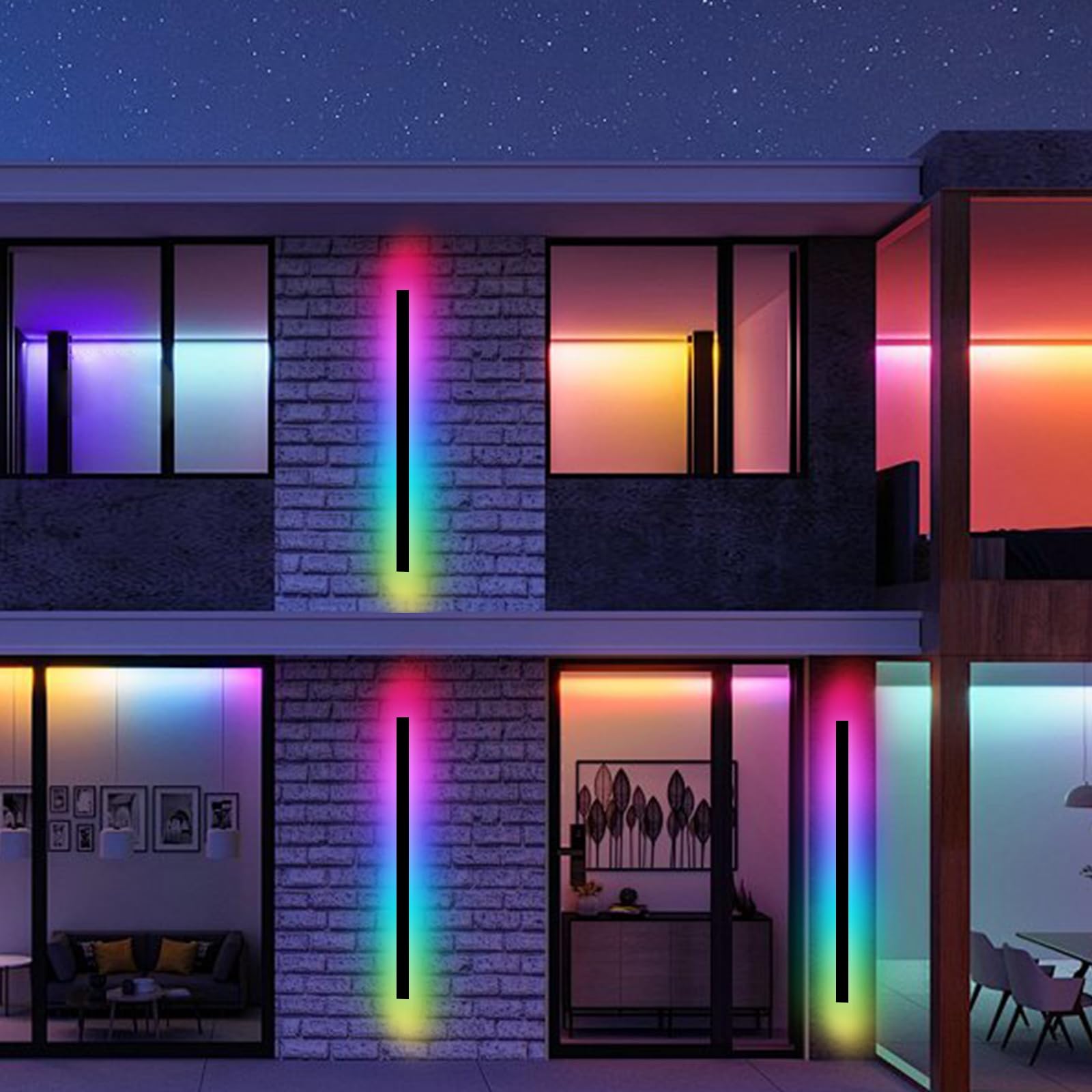 Niuzdu Outdoor Wall Lights - 92.5 Inch Black Exterior Light Fixtures Wall Mount, Rgb Modern Porch Lights Wall Sconce, Long Linear Wall Outside Lighting For House, Garage, Front Door