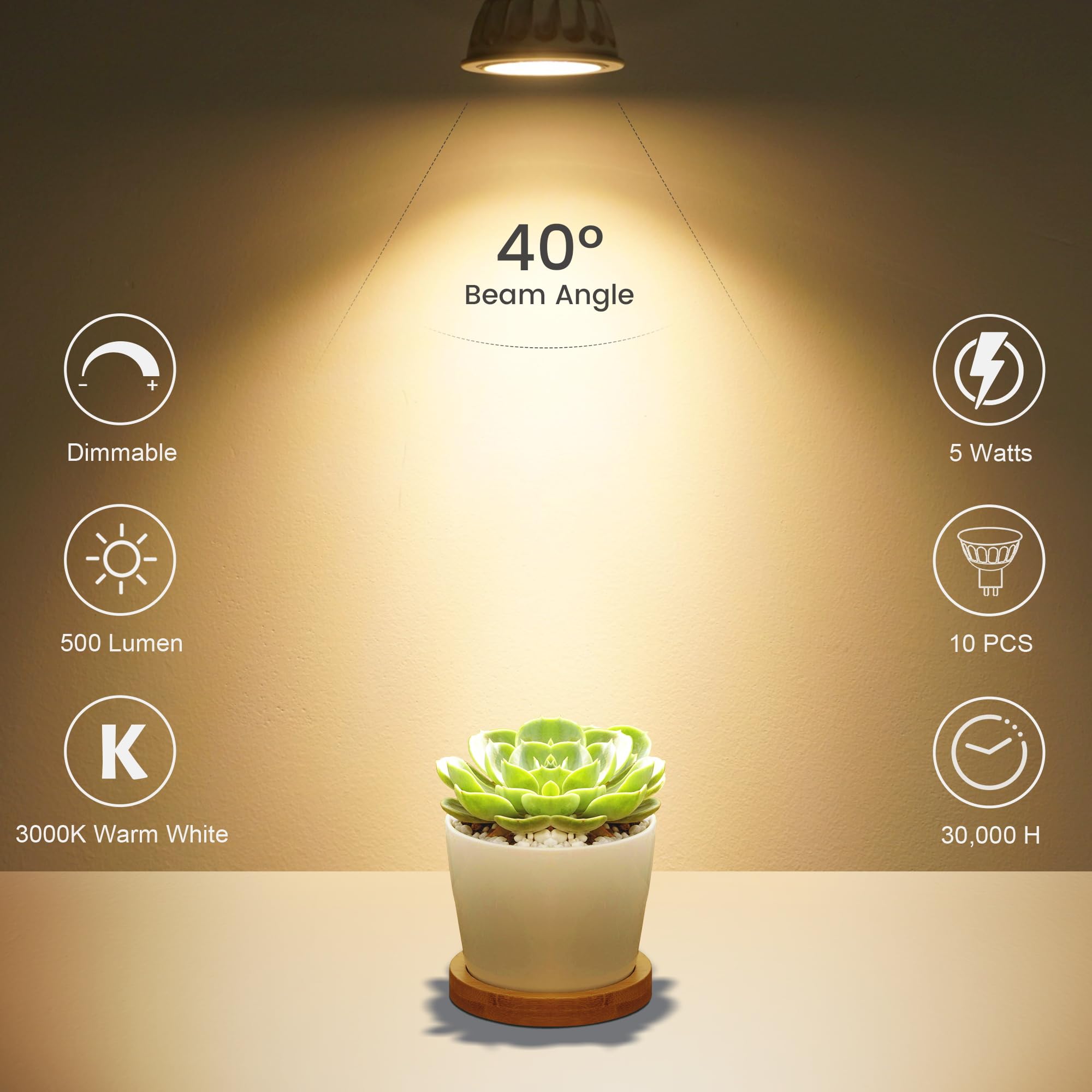 Aovpex 6 Pack Dimmable Mr16 Led Bulbs, 12V 5W(50-Watt Equivalent), 3000K Warm White, Gu5.3 Bi-Pin Base, 40-Degree, Indoor Outdoo