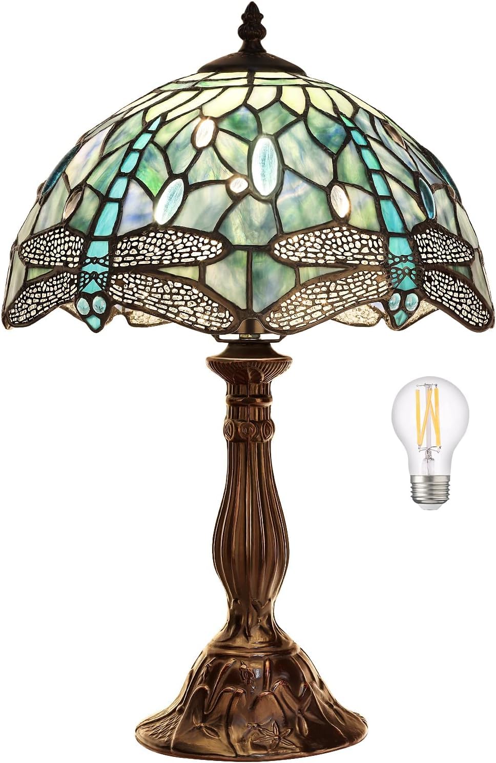 Pterying Tiffany Dragonfly Table Lamp, 18 Tall Vintage Stained Glass Lamp for Bedroom Living Room, 1 LED Bulb (2700K E26) Incl