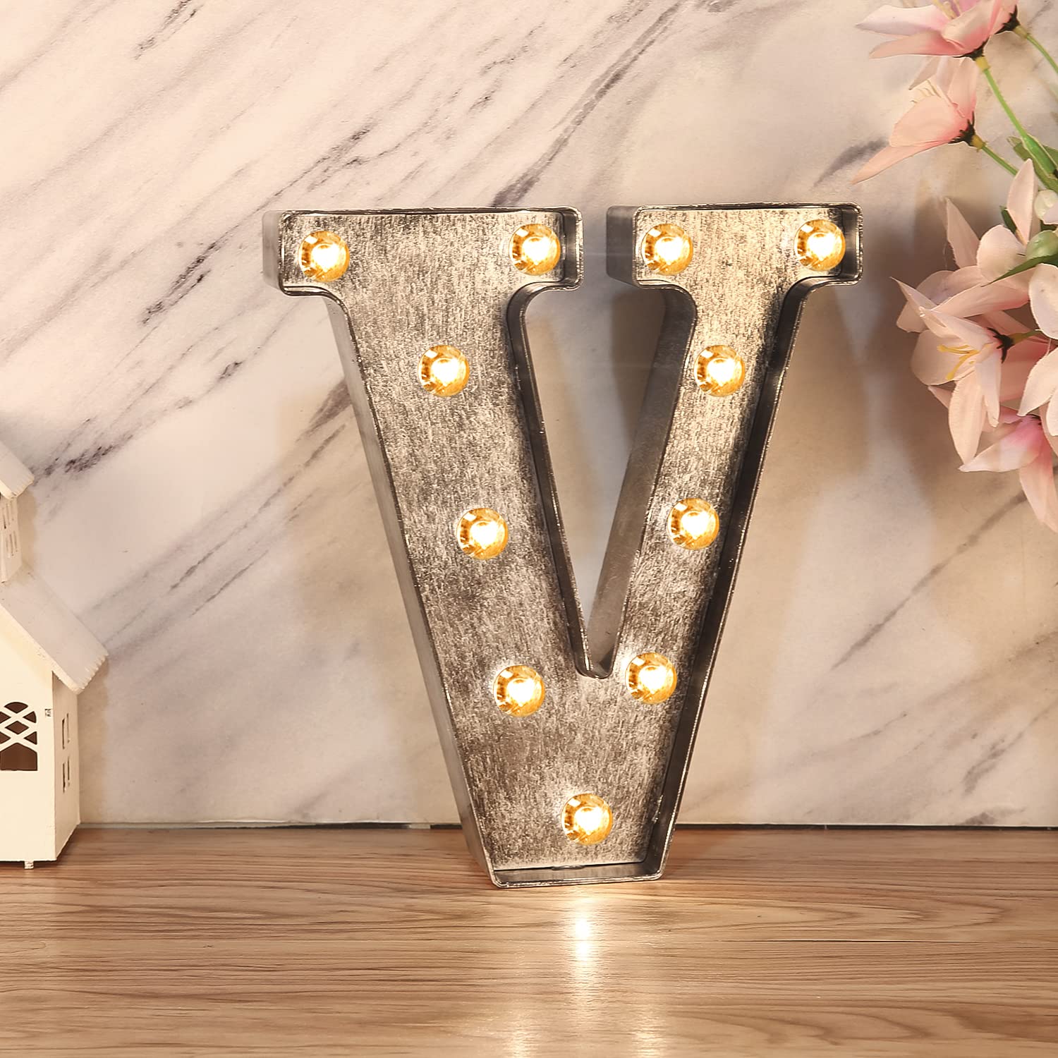 Brushed silver gray LED letters Lights Light Up letters Sign for Night Light Wedding/Birthday Party Battery Powered Christmas La