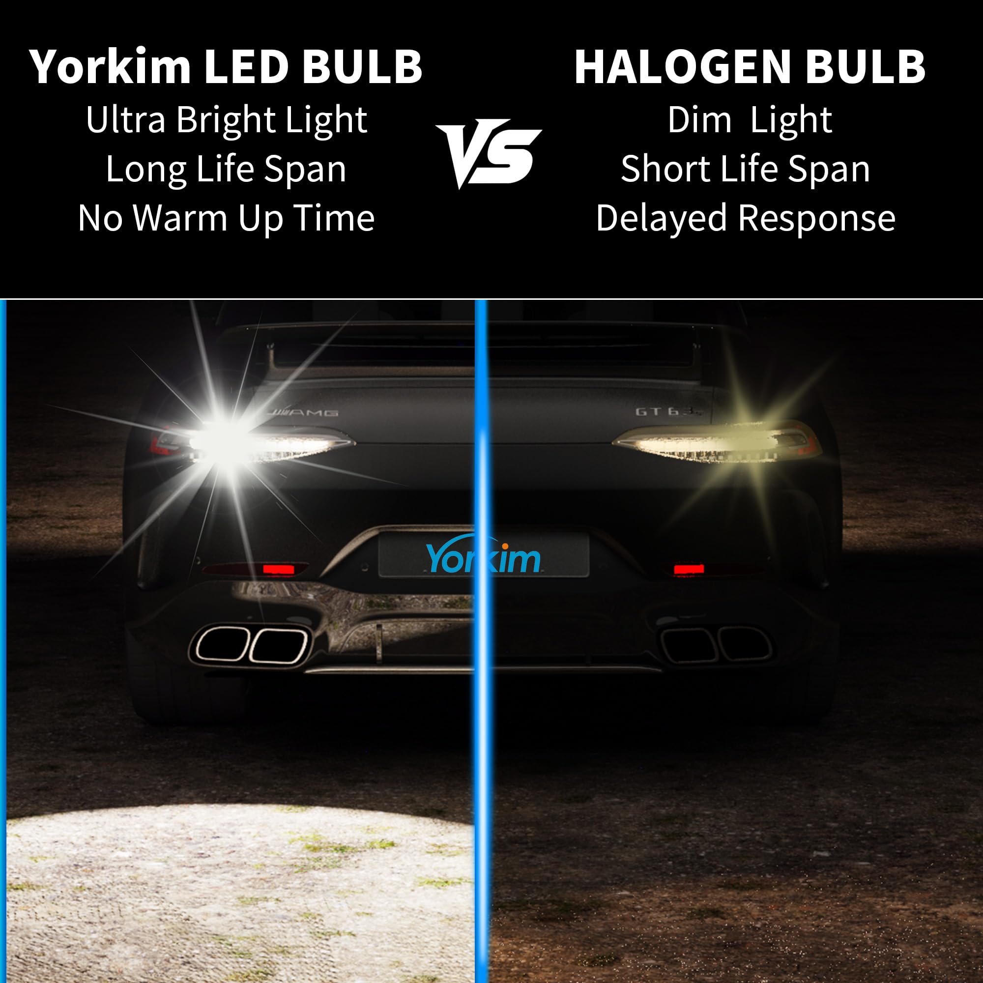 Yorkim 3157 LED Light Bulbs - Super Bright White, Pack of 2, for Brake/Reverse Lights, Model 3157/3156