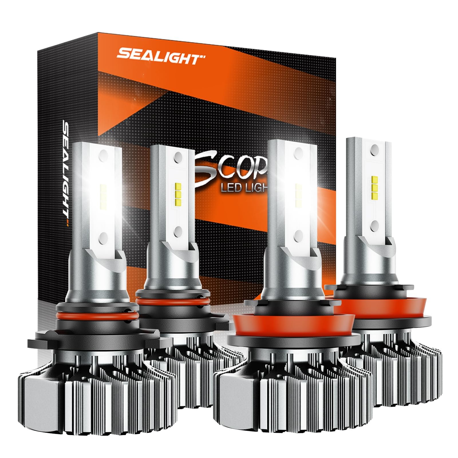 SEALIGHT 9005 H11 Fog Light Bulbs, 58000LM, 6500K, IP67 Waterproof, Plug N Play, Pack of 4