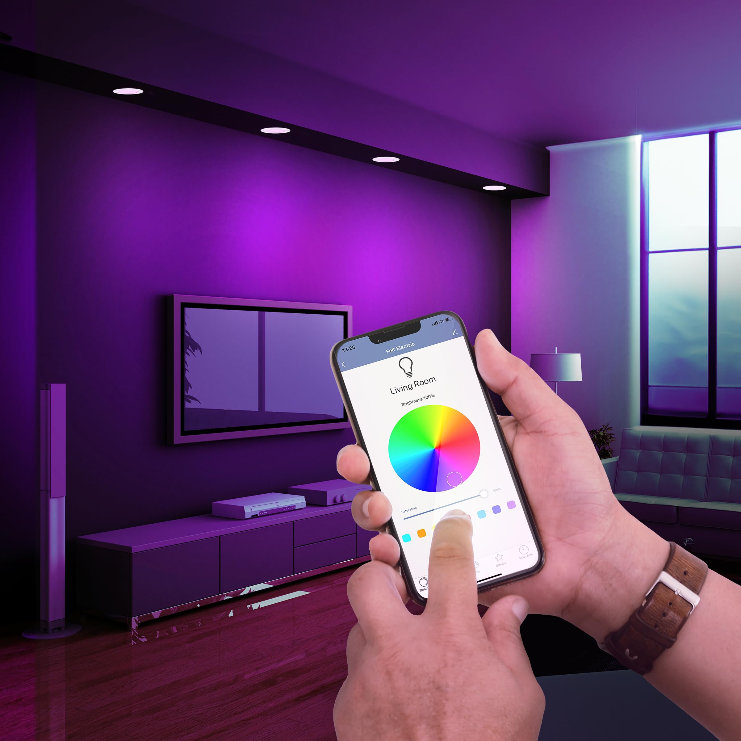 Feit Electric Smart Recessed Downlights, 75W Equivalent, Color-Changing, Dimmable, 1000 Lumens, 3 Count, White, LEDR6/RGBW
