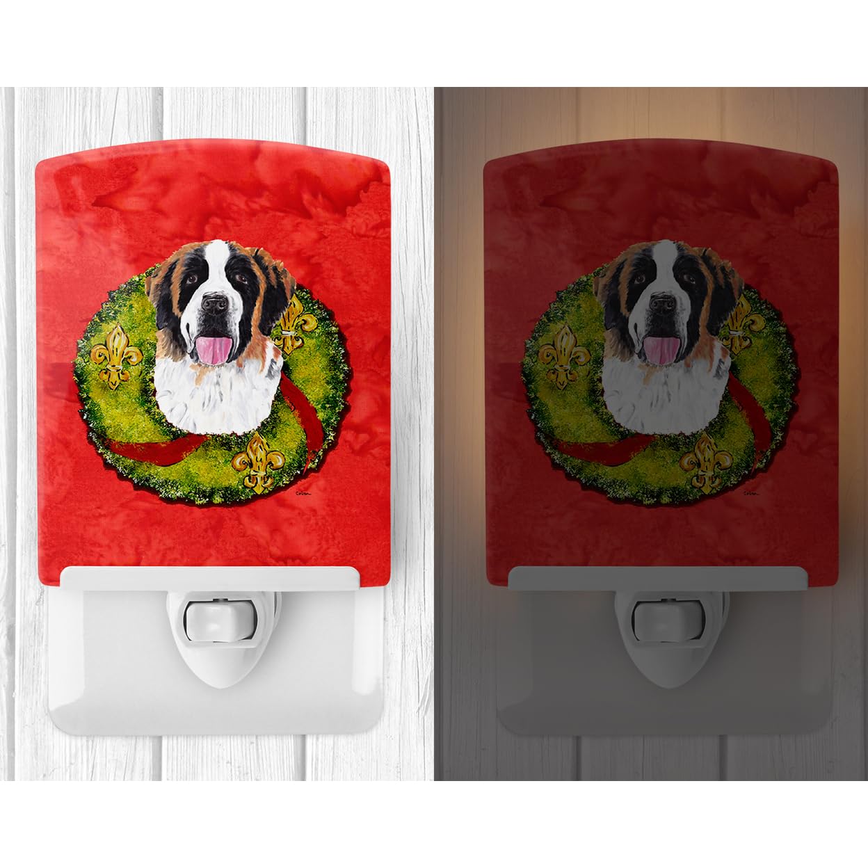 Carolines Treasures Ceramic Night Light, Saint Bernard Wreath, UL-Certified, 6x4x3 inches, Multicolor, Model SC9082CNL