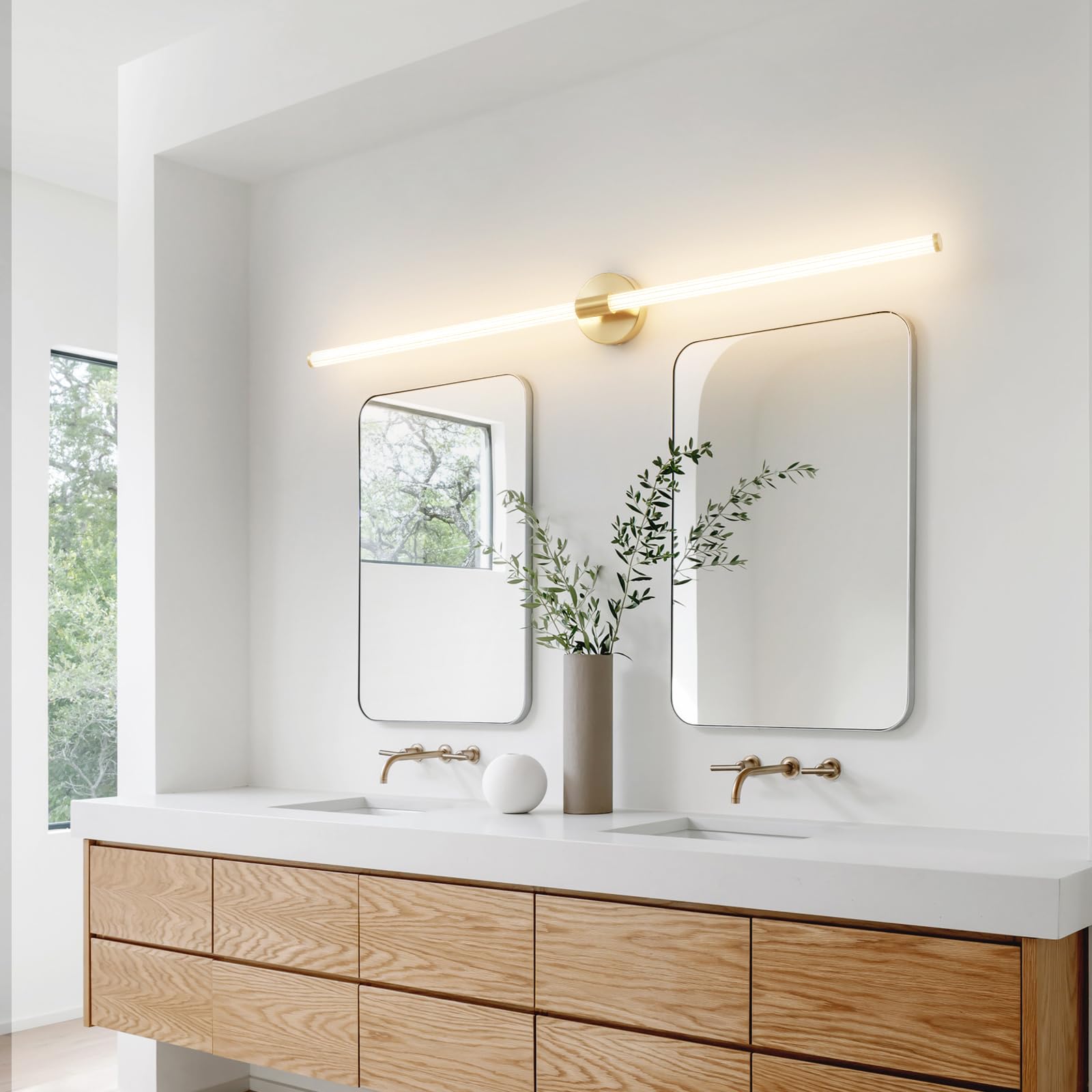 Gednbo Gold Bathroom Vanity Lights 49 Inch Long Bathroom Light Fixtures Over Mirror, Dimmable Led 360° Full Lighting Modern Vanity Light Bar Wall Sconce Warm Light For Bedroom Living Room