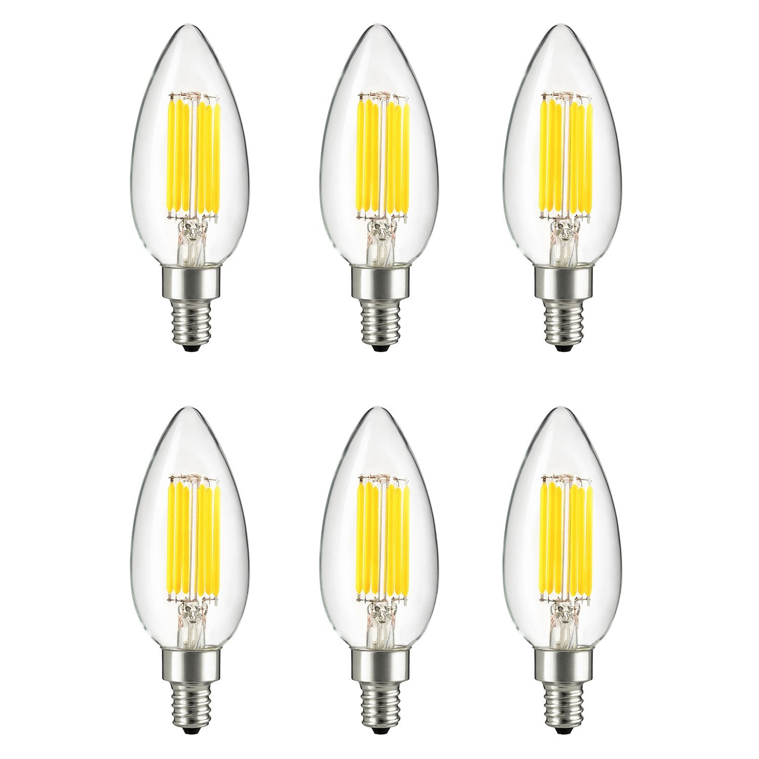 Sunlite 40957 Led B11 Filament Style Chandelier Light Bulb Torpedo Tip 6 Watts (60 W Equivalent) Dimmable, 600 Lumens, Candelabr