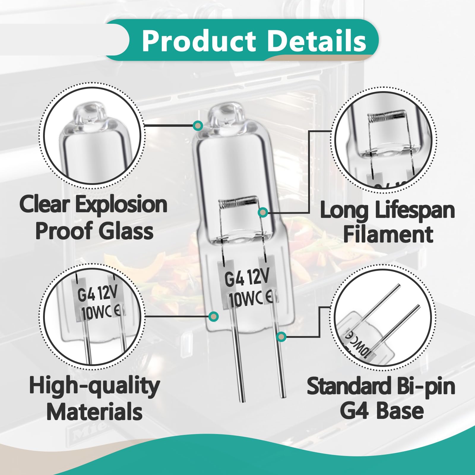 4 Pcs Oven Light Bulb 10W 12V For Dacor 86364, Halogen Bulb With G4 Bi-Pin Base - G4 Halogen Bulb 10W For Range, Stove, Microwav