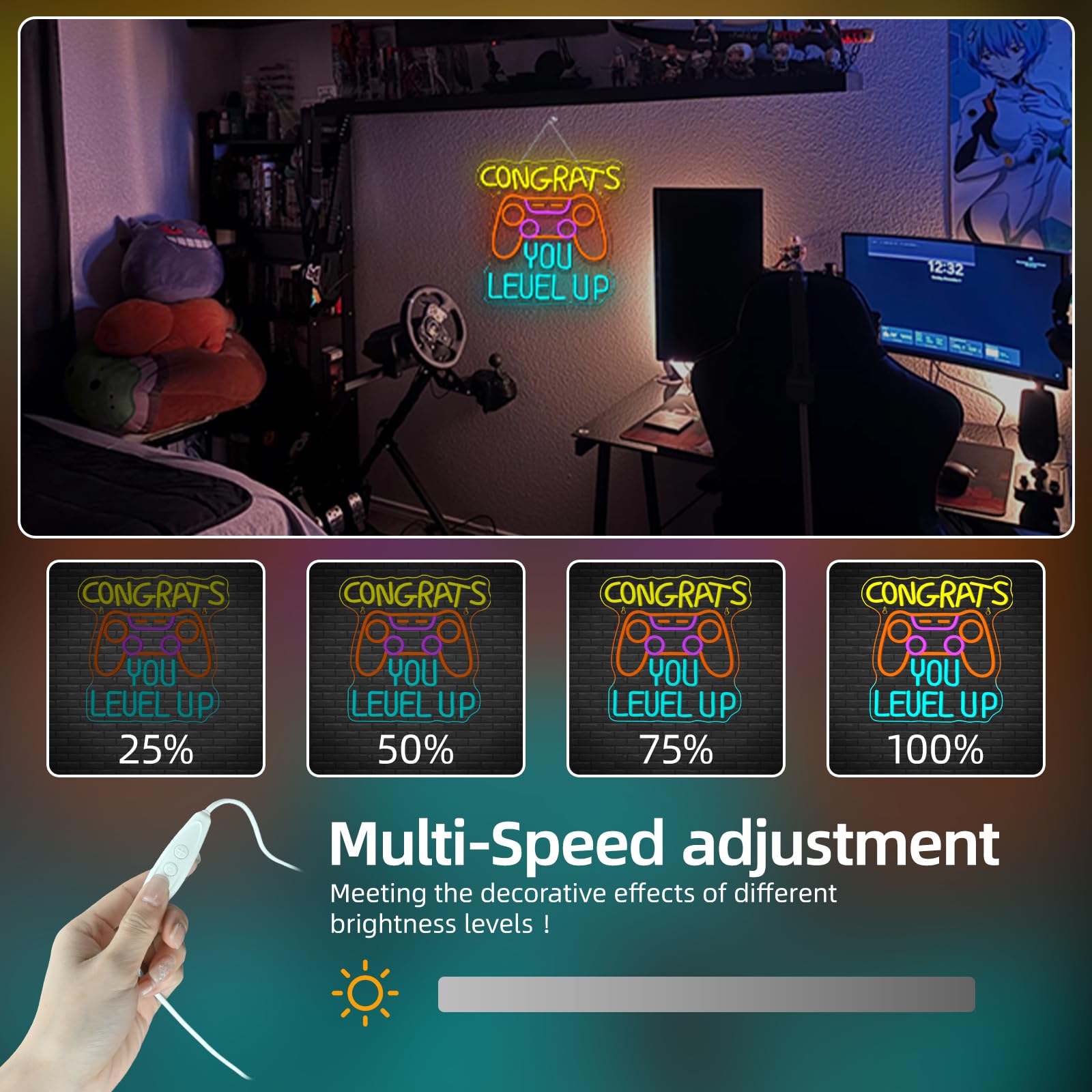 Gaming Neon Signs Congrats You Level Up Neon Sign Console Led Lights For Wall Decor Game Room Man Cave Decor Video Party Great Gift For Game Lovers