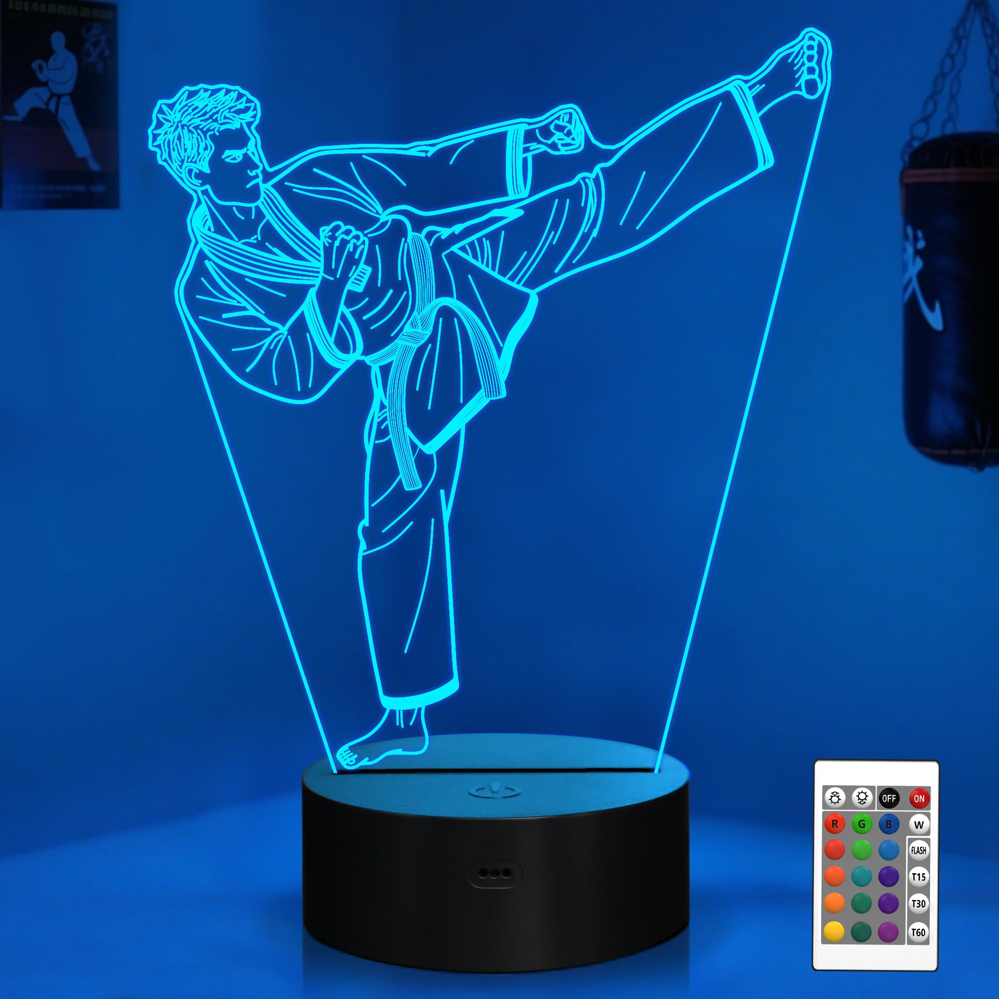 OkiyiD Taekwondo Gifts for Boys & Men, Karate Night Light 3D Illusion Lamp with 16 Colors Remote Control, Taekwondo Accessories 
