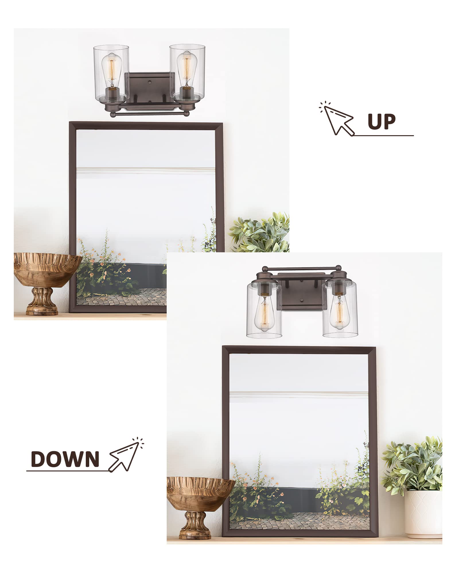 Hwh Farmhouse 2-Light Vanity Wall Lamp, Oil-Rubbed Bronze Finish For Bathroom & Dressing Table