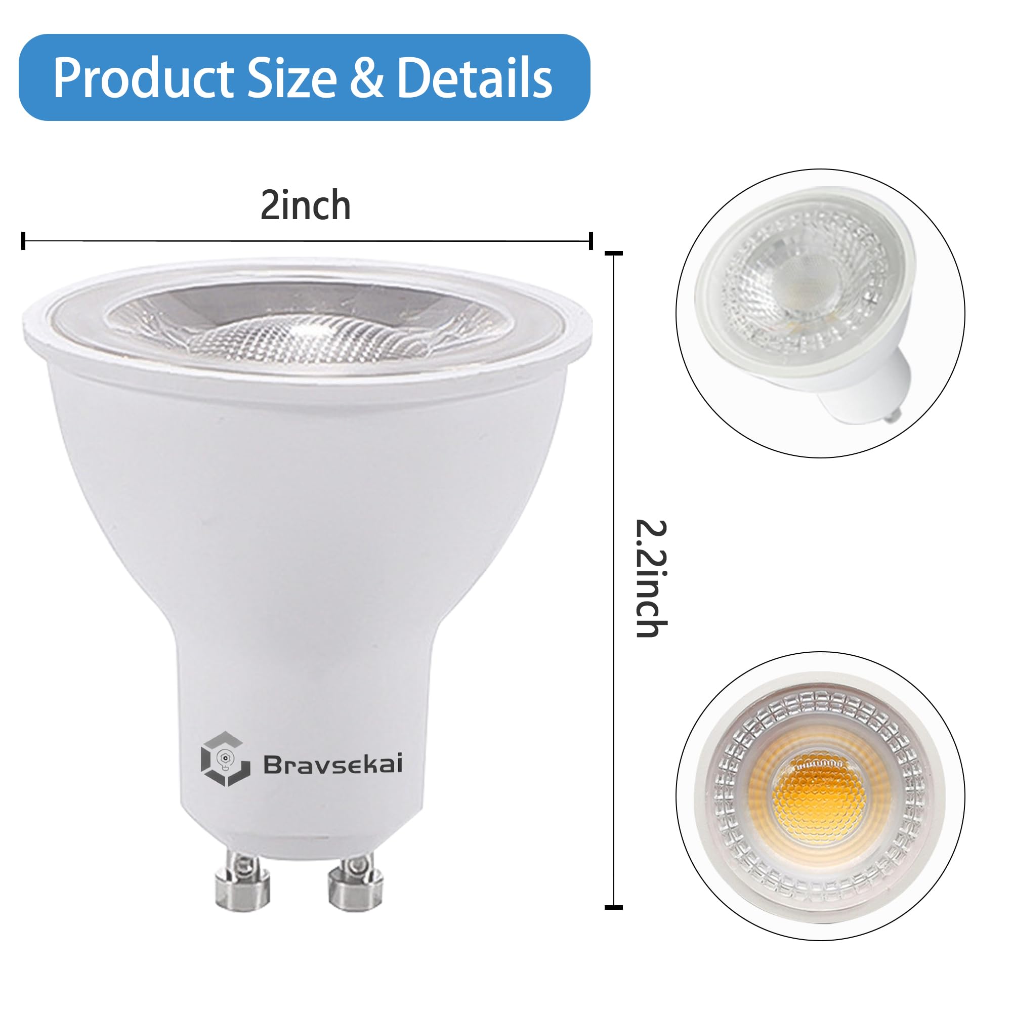 Bravsekai 8-Pack Dimmable Gu10 Led Bulbs, 3000K Warm White,Equivalent To 35W Halogen, 120V Spotlight Bulbs For Shops, Living Roo