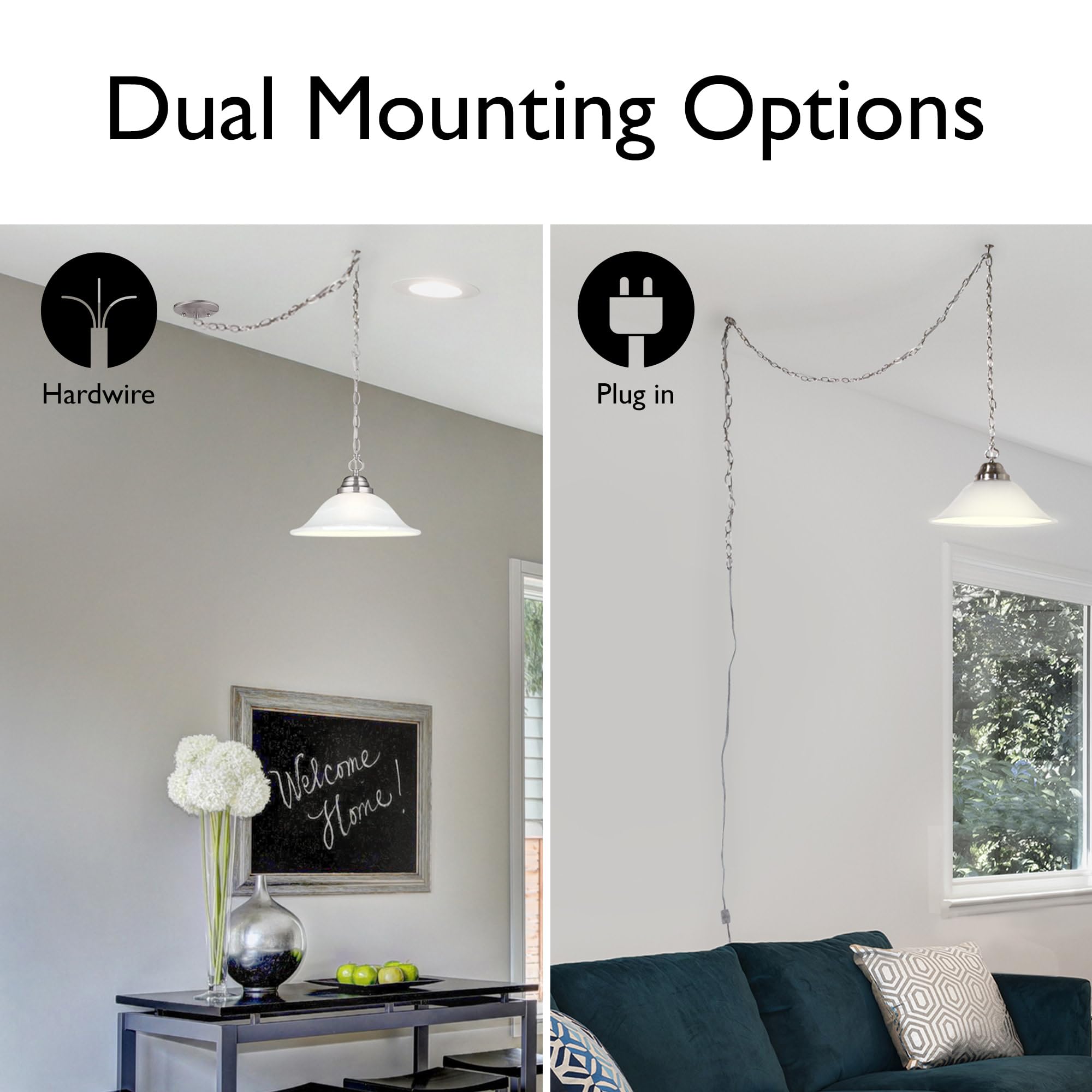 Millbridge 1-Light Pendant Lights For Kitchen Island - Satin Nickel Kitchen Lights With Alabaster Glass Shade For Living Room, D