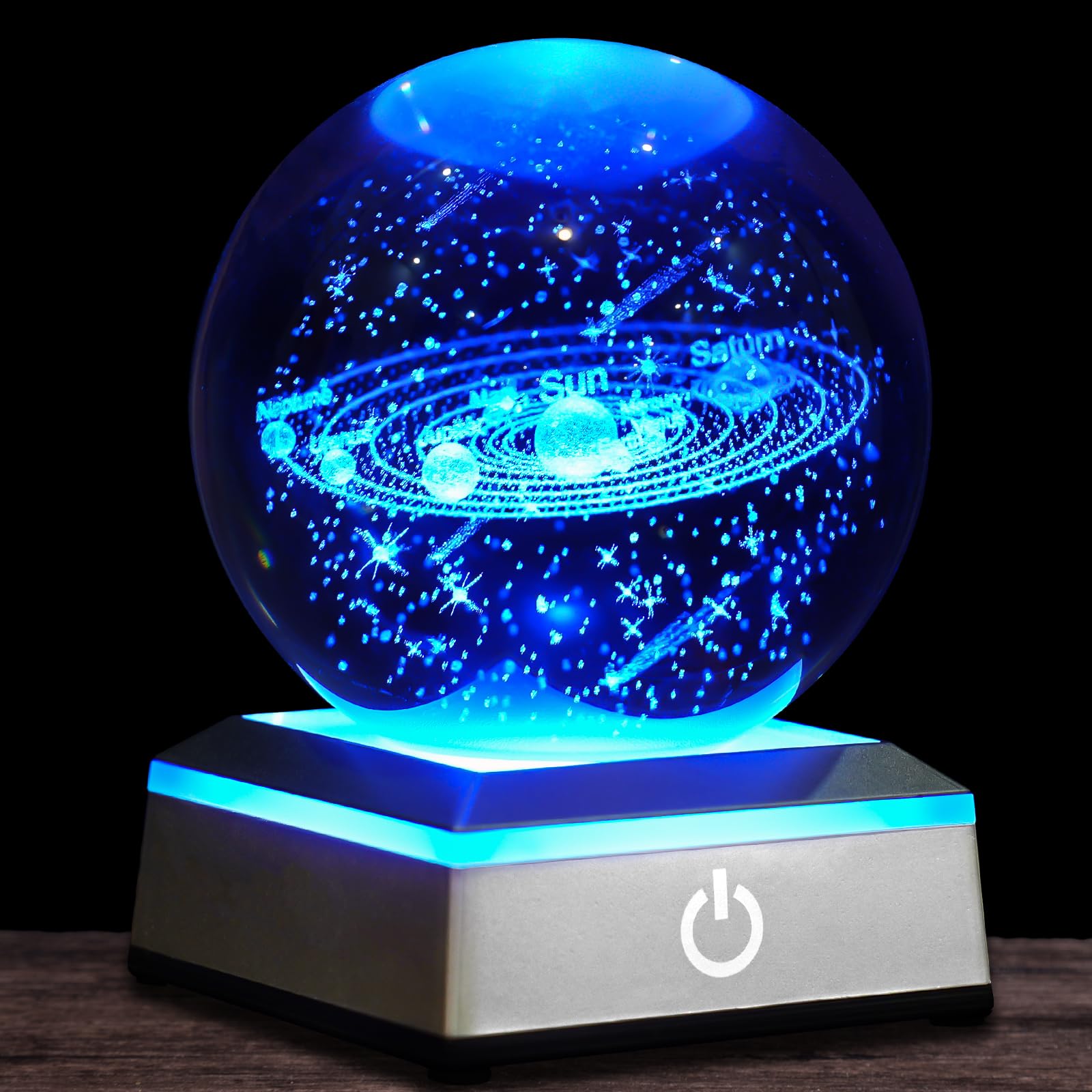 3D Solar System Crystal Ball Night Light 3.15 inch Glass Ball Table Lamp with Color Changing Touch Base Decor Ideal Space Astron