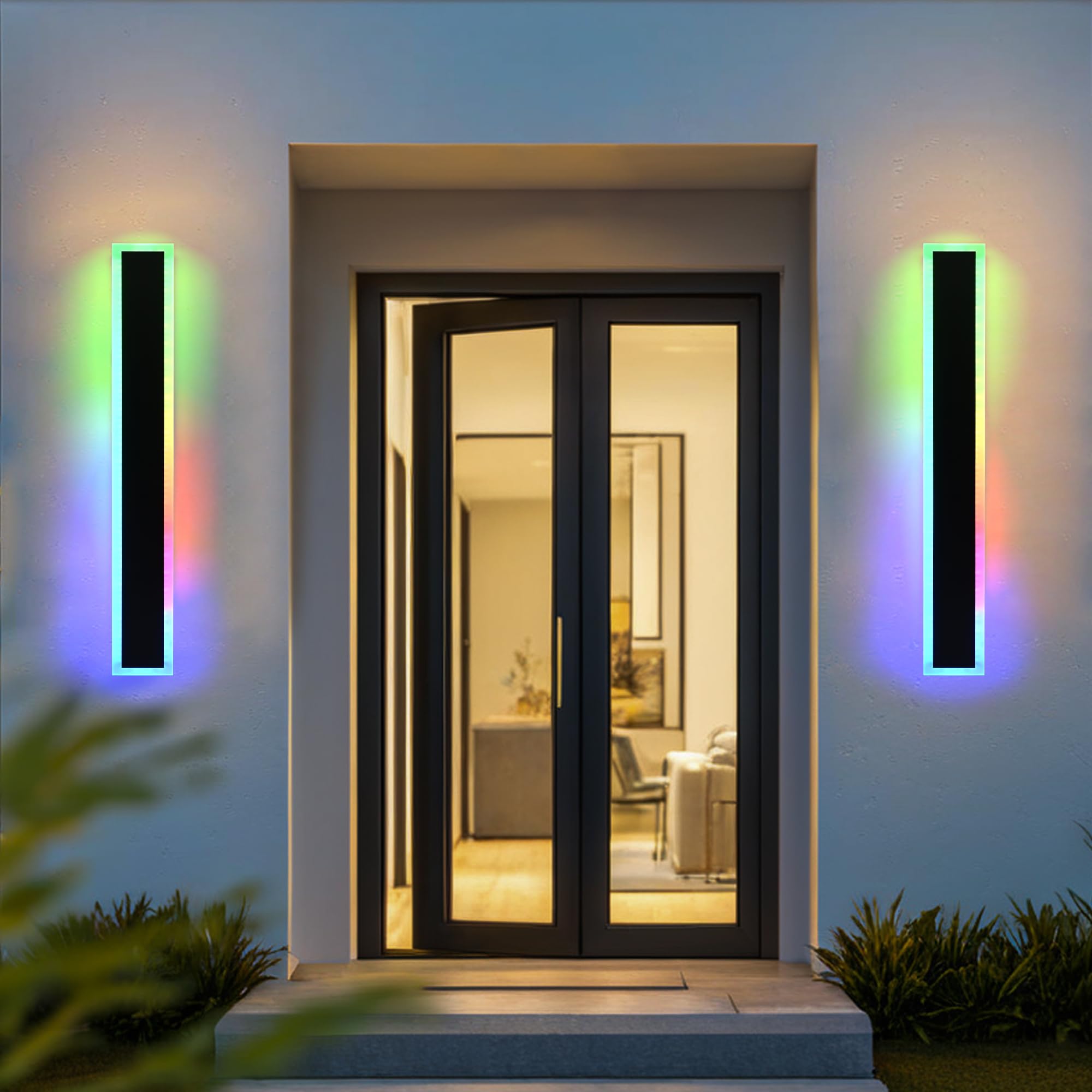 MELUCEE 2 Pack 40in Long Outdoor LED Wall Lights IP65 Waterproof Modern RGB Exterior Wall Light Fixture Black for Courtyard Gara