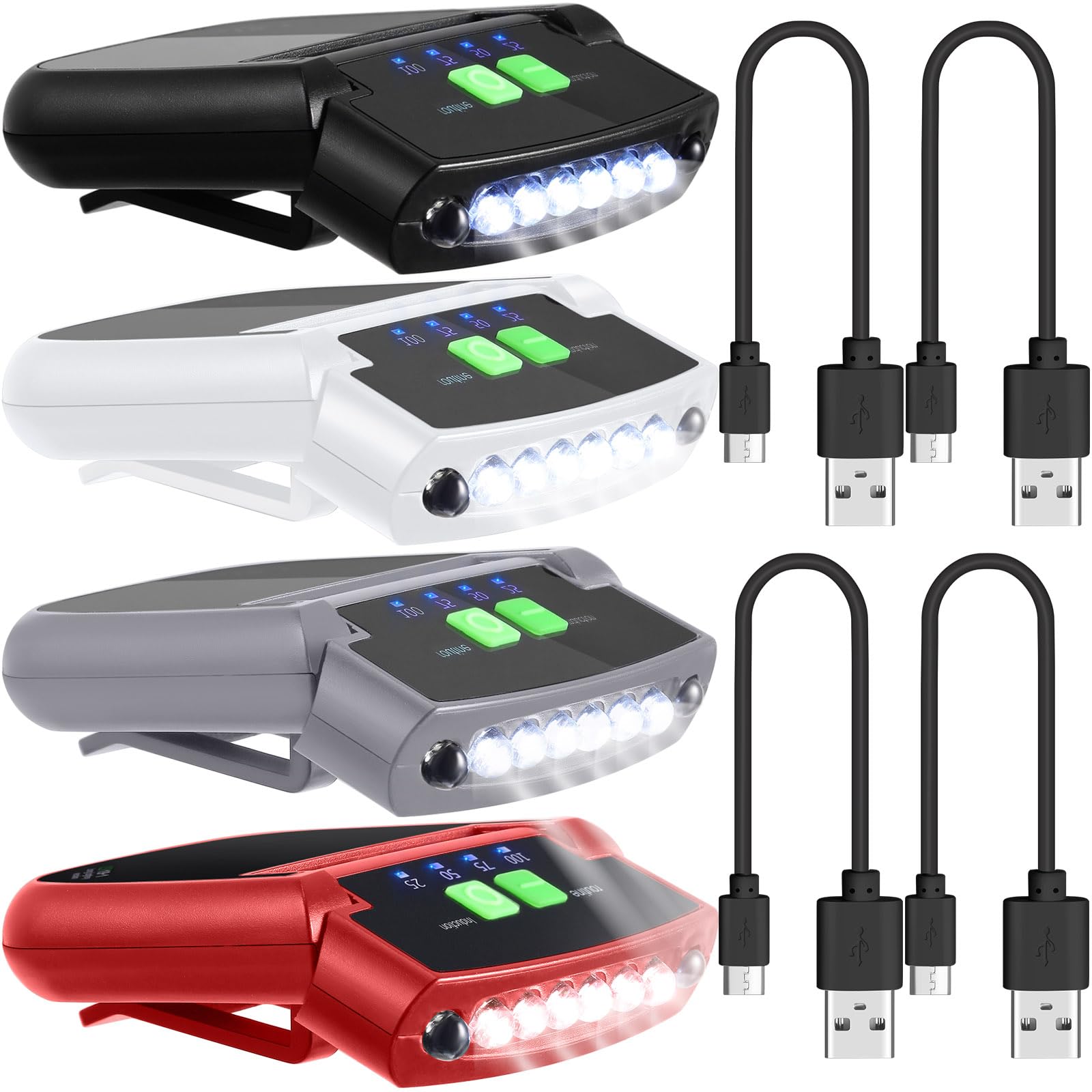 Mudder 4 Pieces Led Clip On Cap Lights Usb Rechargeable Cap Flashlight Clip Waterproof Ultra Bright Hat Flashlight Headlamp For 
