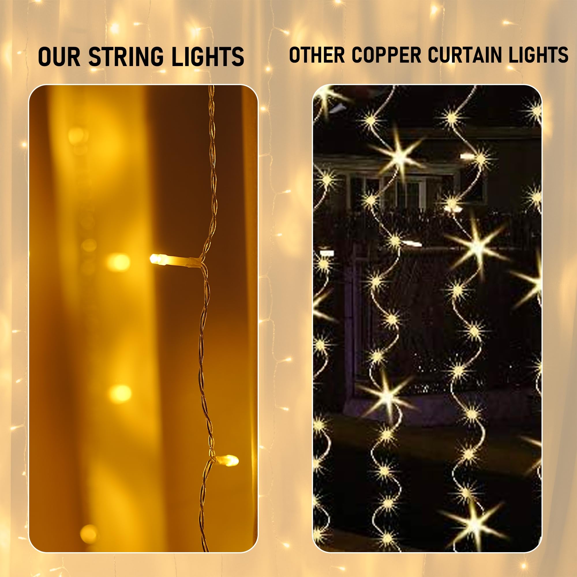 Dazzle Bright 300 Led Curtain String Lights, Christmas Fairy Lights For Bedroom With 8 Lighting Modes, Connectable Waterproof Window Lights Party Wedding Garden Wall Decor, Warm White