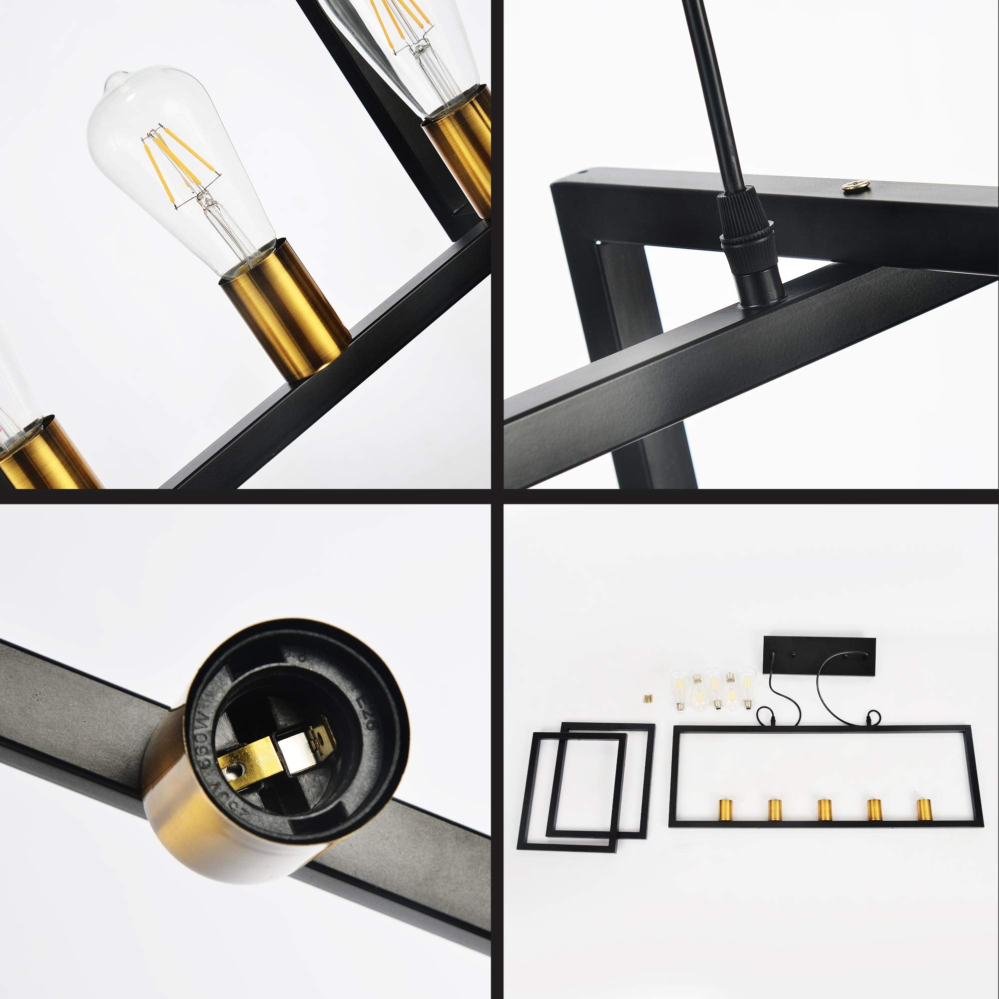 SomSom Kitchen Island Light Pendant Chandelier 5-Light Industrial Matte Black Antique Brass Finish