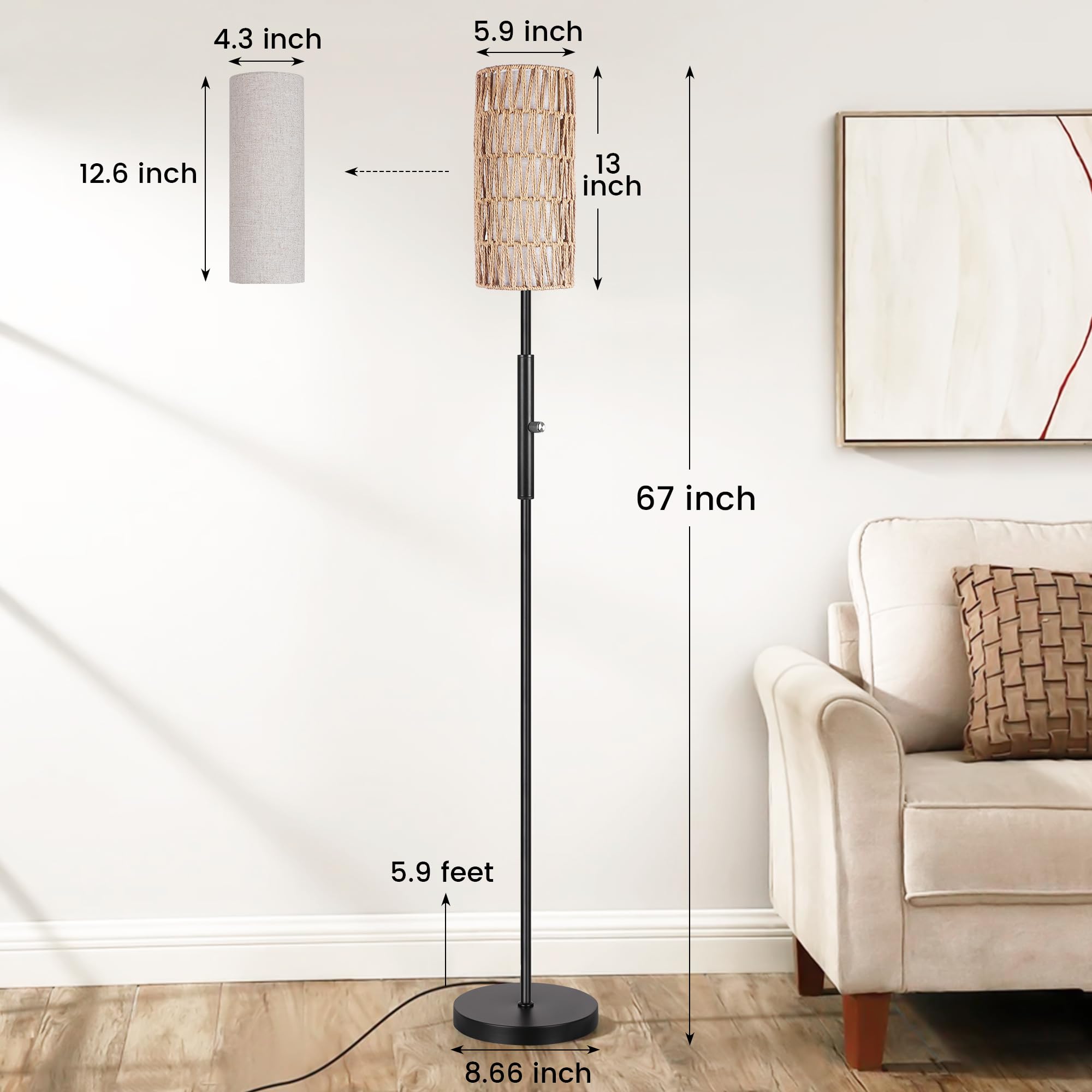 Partphoner Boho Floor Lamp For Living Room With 3 Color Temperatures Led Bulb, Standing Lamp Tall Lamp Reading For Bedroom, Offi