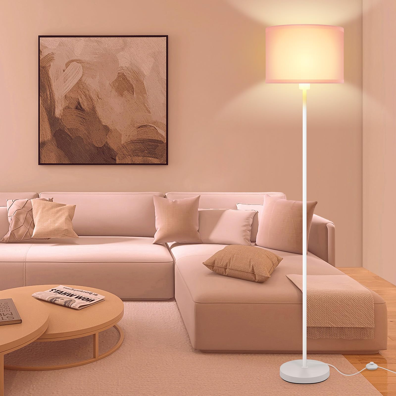 Floor Lamps  Standing Lamp  58  Tall Floor Lamp With Pink Lampshade  Foot Pedal Switch  Modern Bright Floor Lamps For Living Room/Bedroom/Classroom/Kids Room  Pink Light For Girls  Gift(No Bulb)